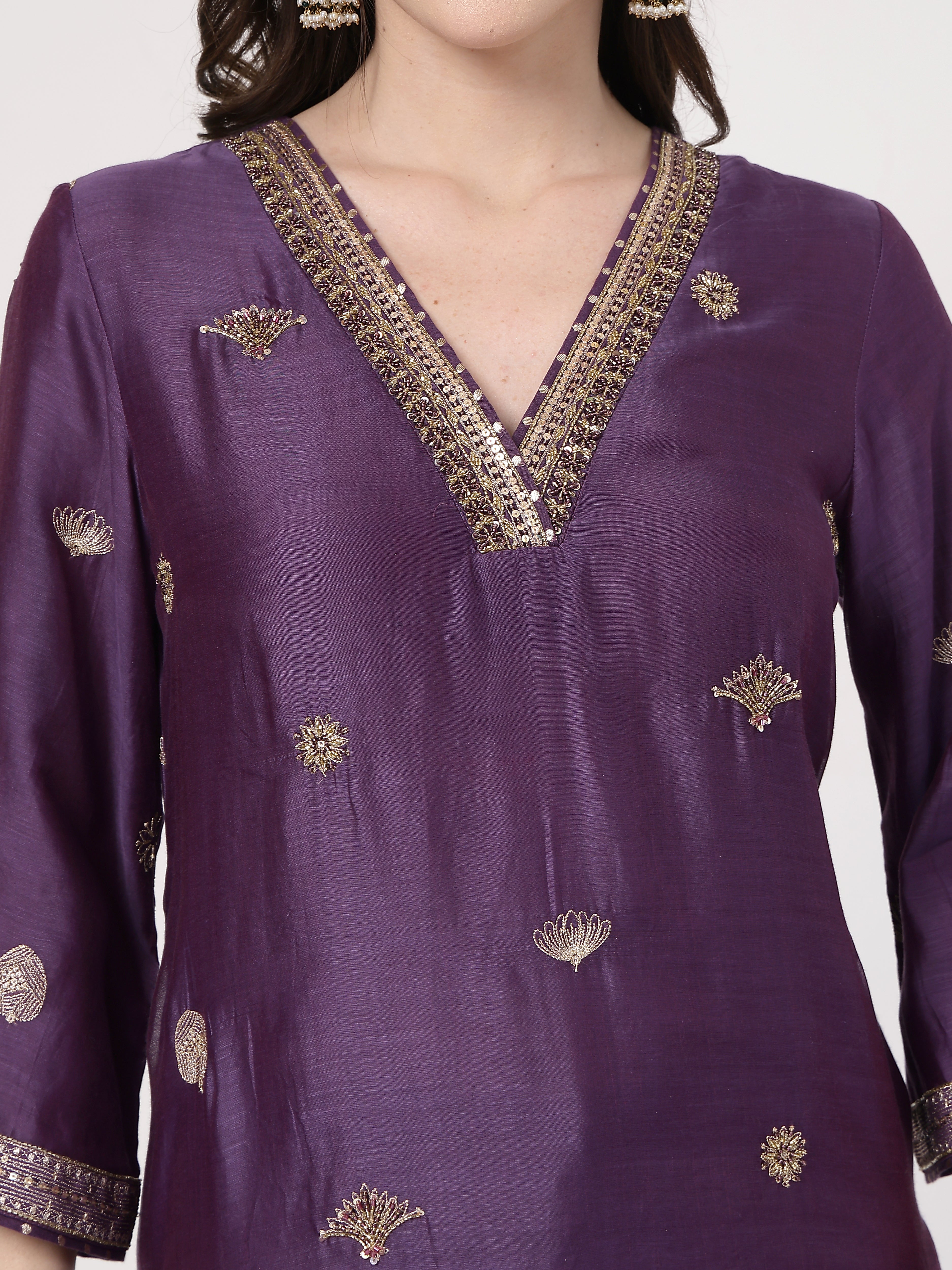 Violet Embroidered Suit Set