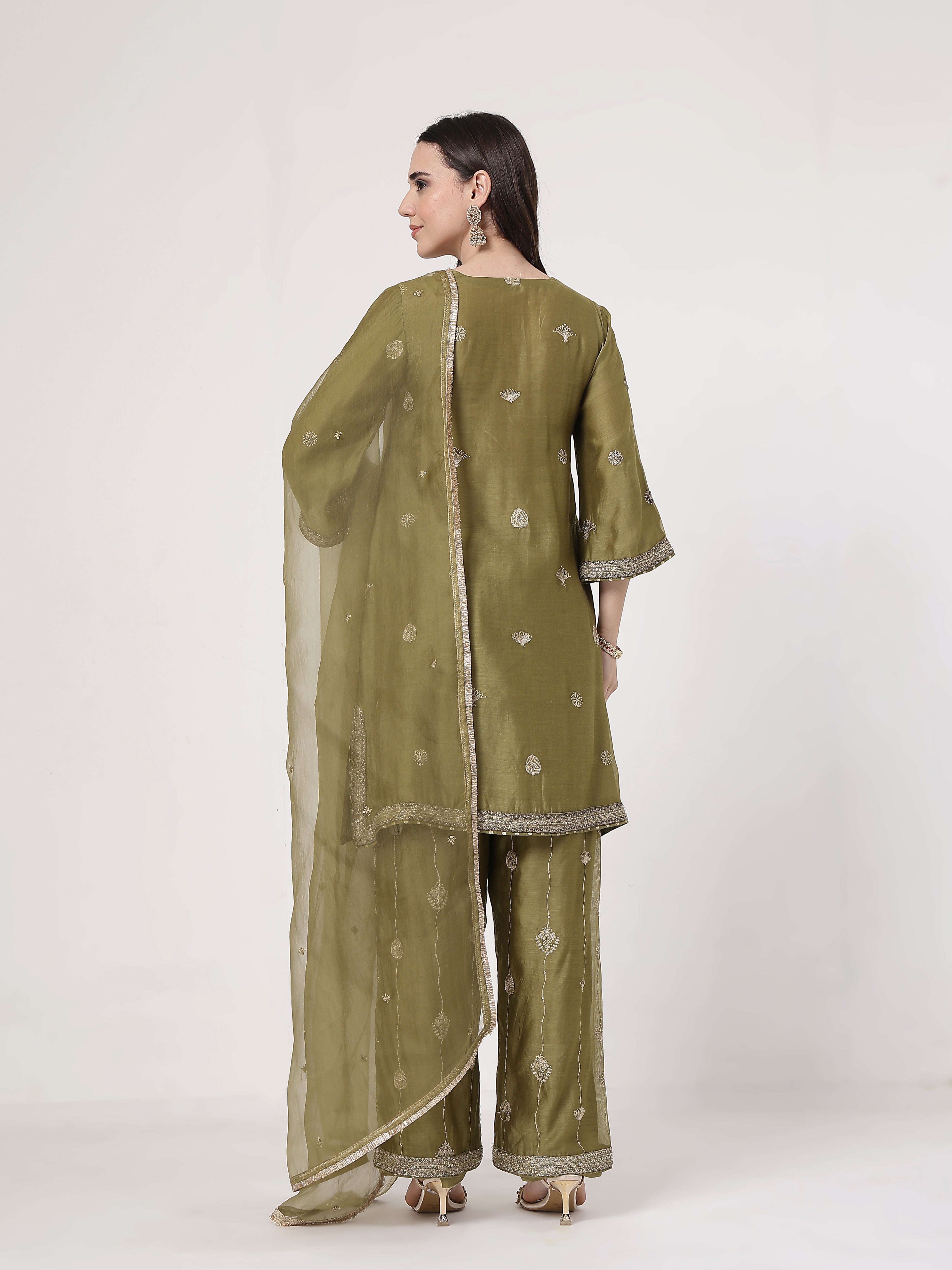 Olive Green Embroidered Suit Set