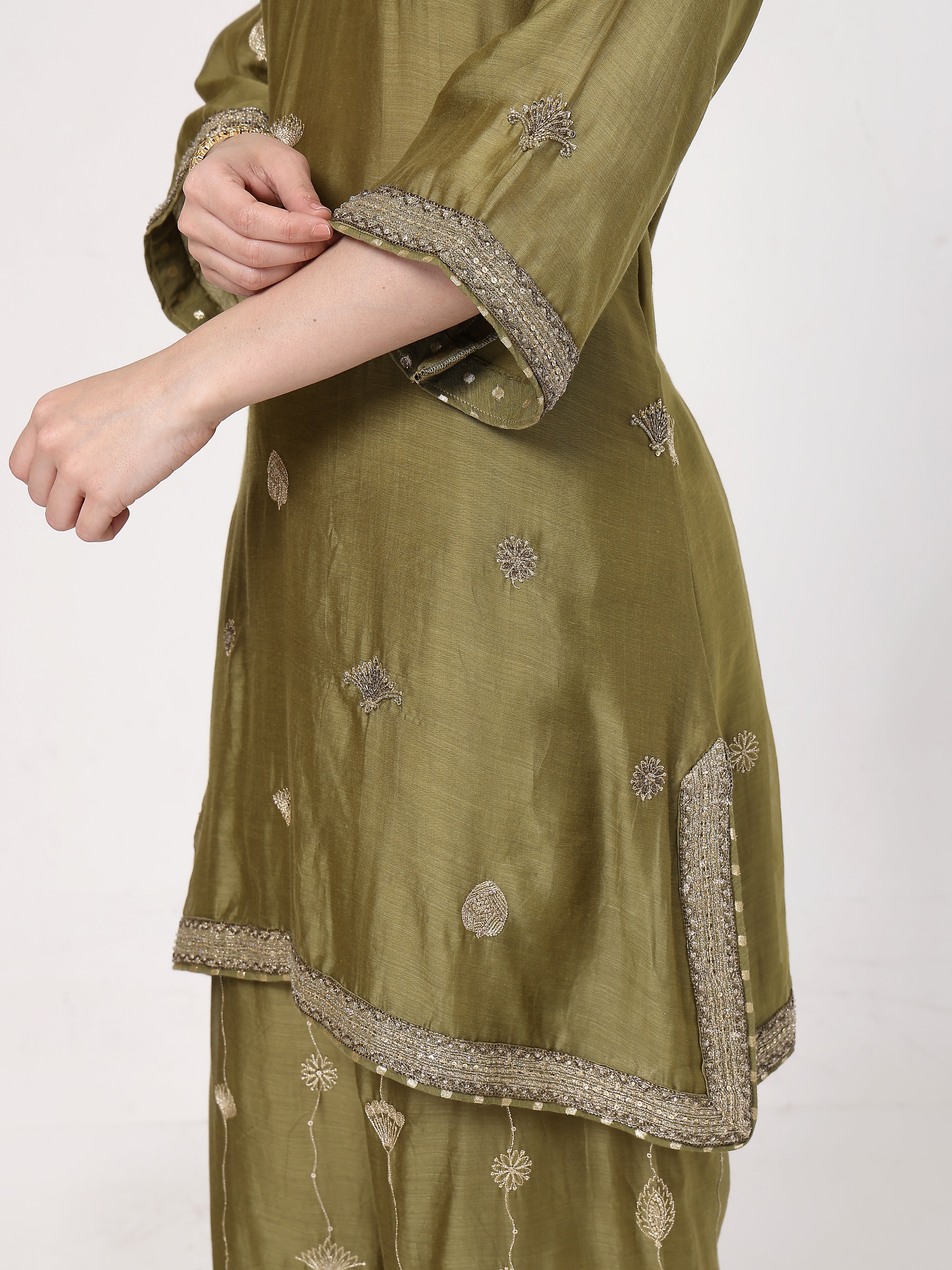 Olive Green Embroidered Suit Set