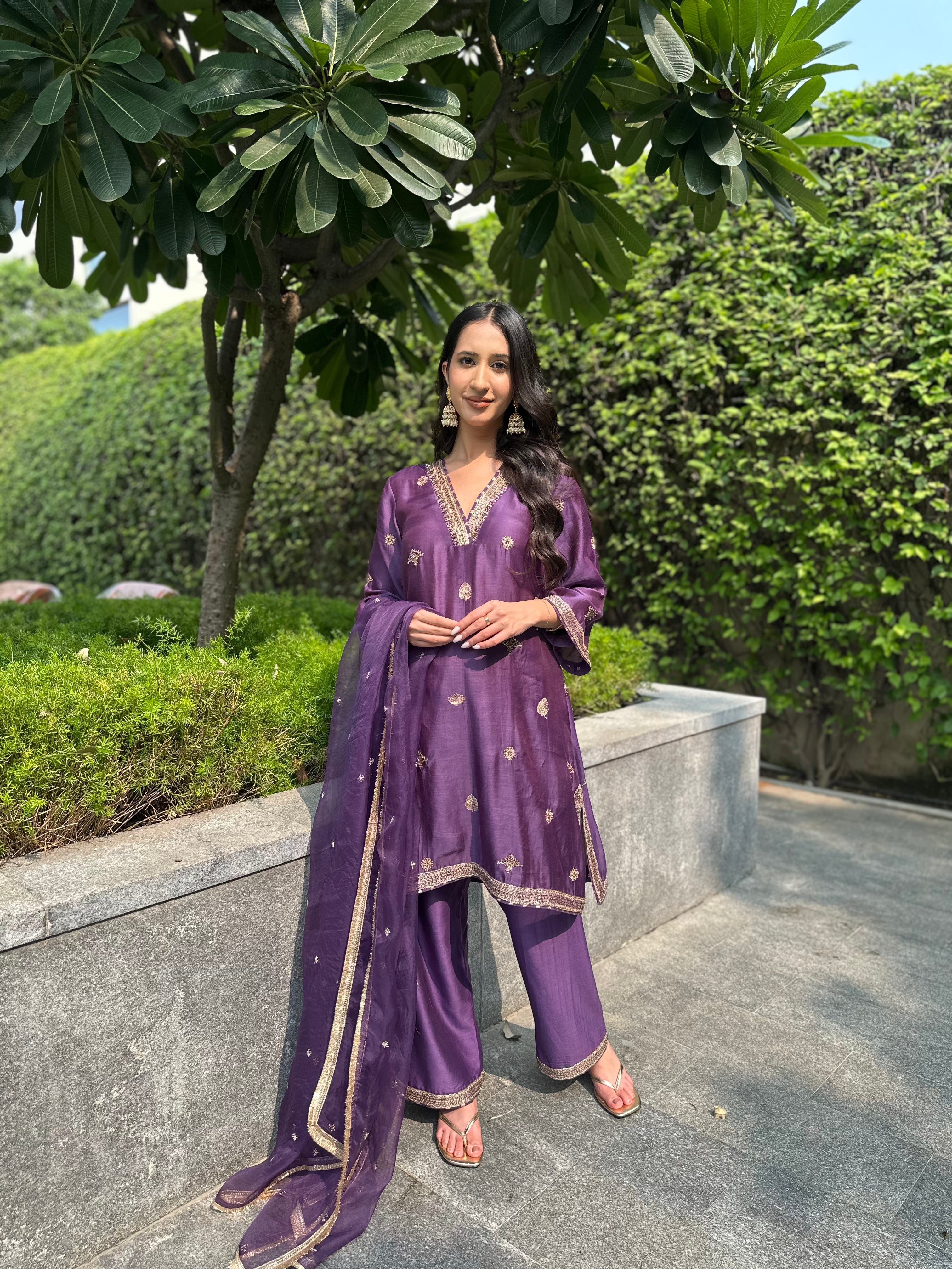 Violet Embroidered Suit Set