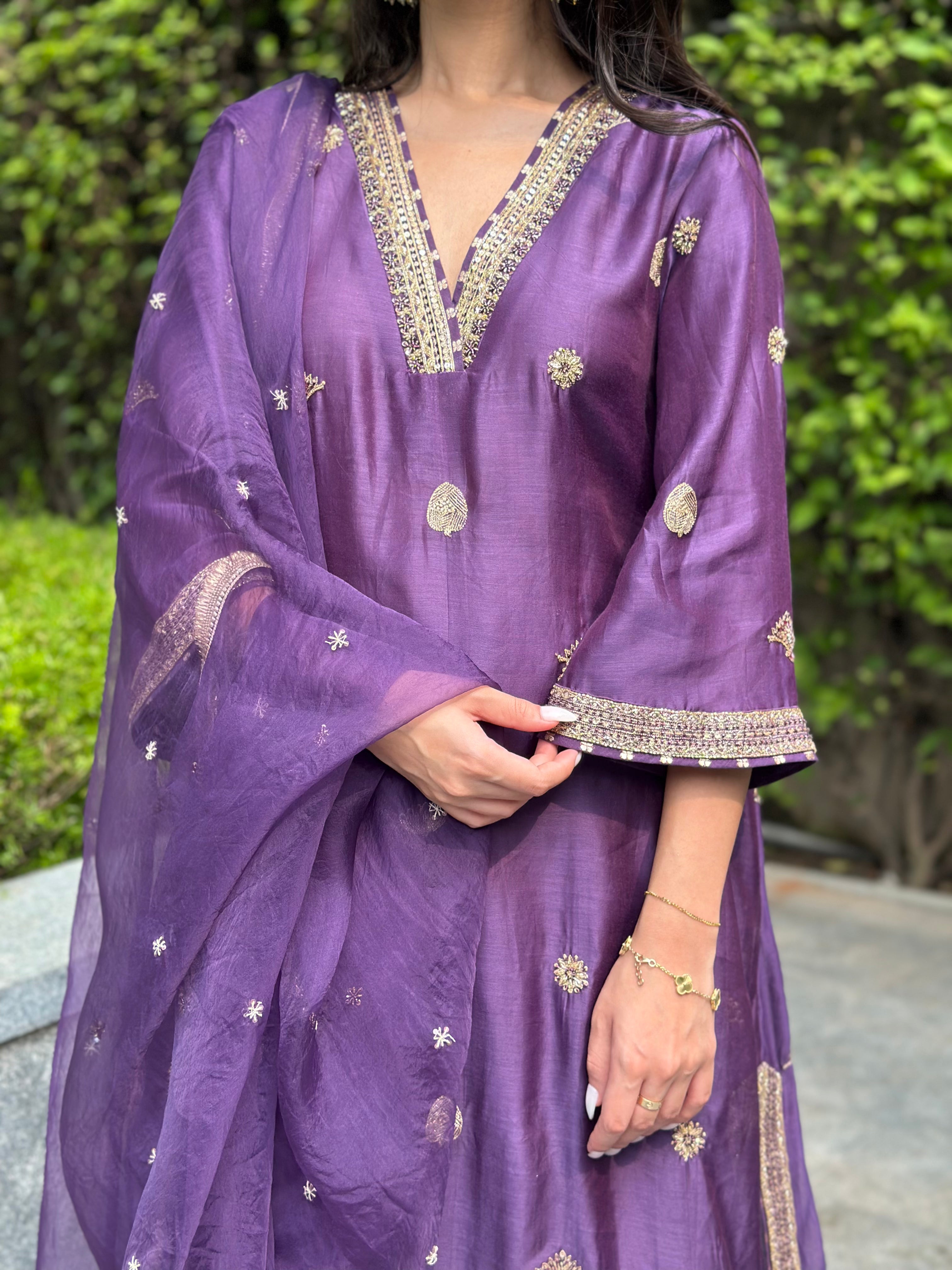 Violet Embroidered Suit Set