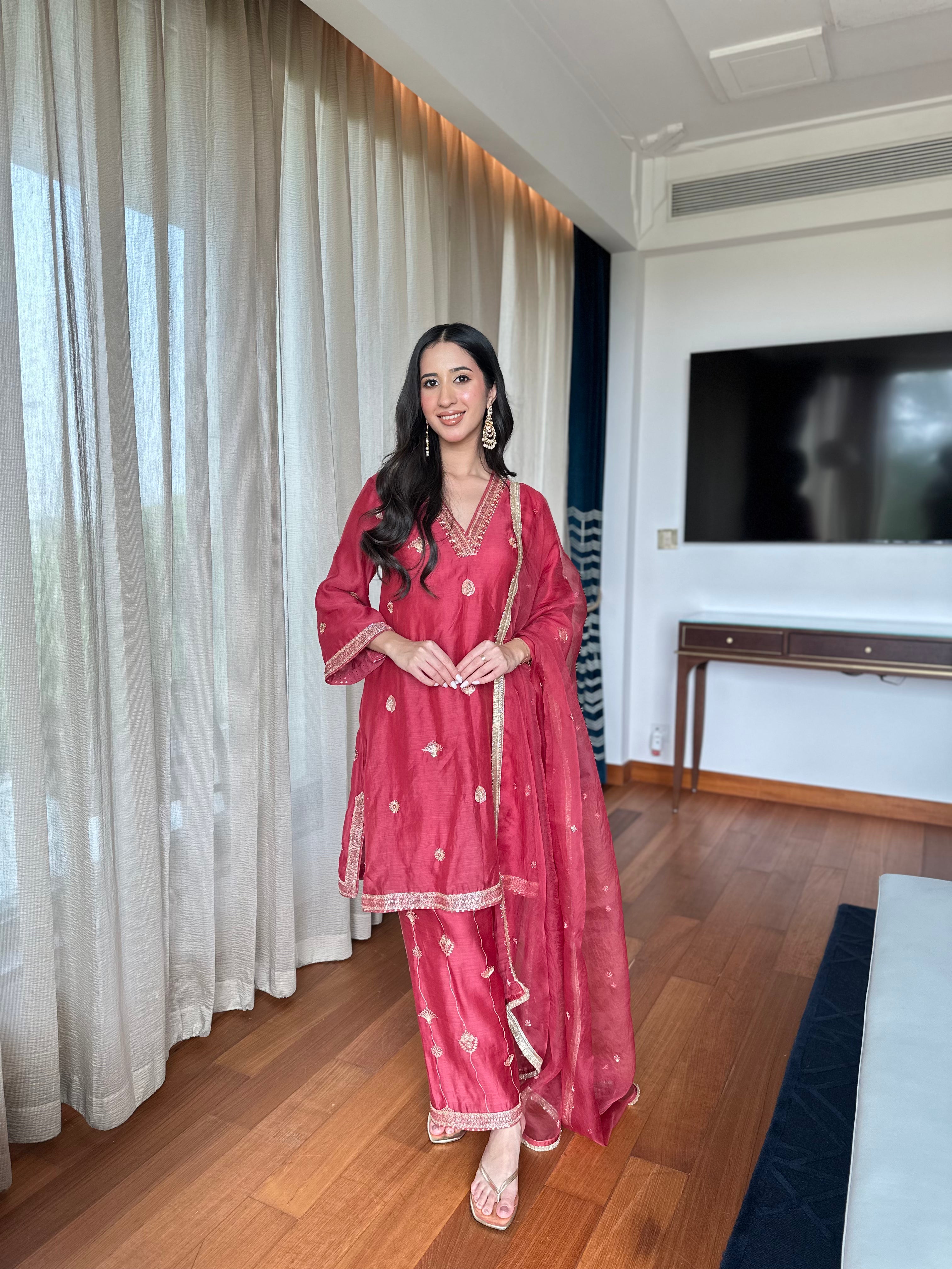 Maroon Embroidered Suit Set