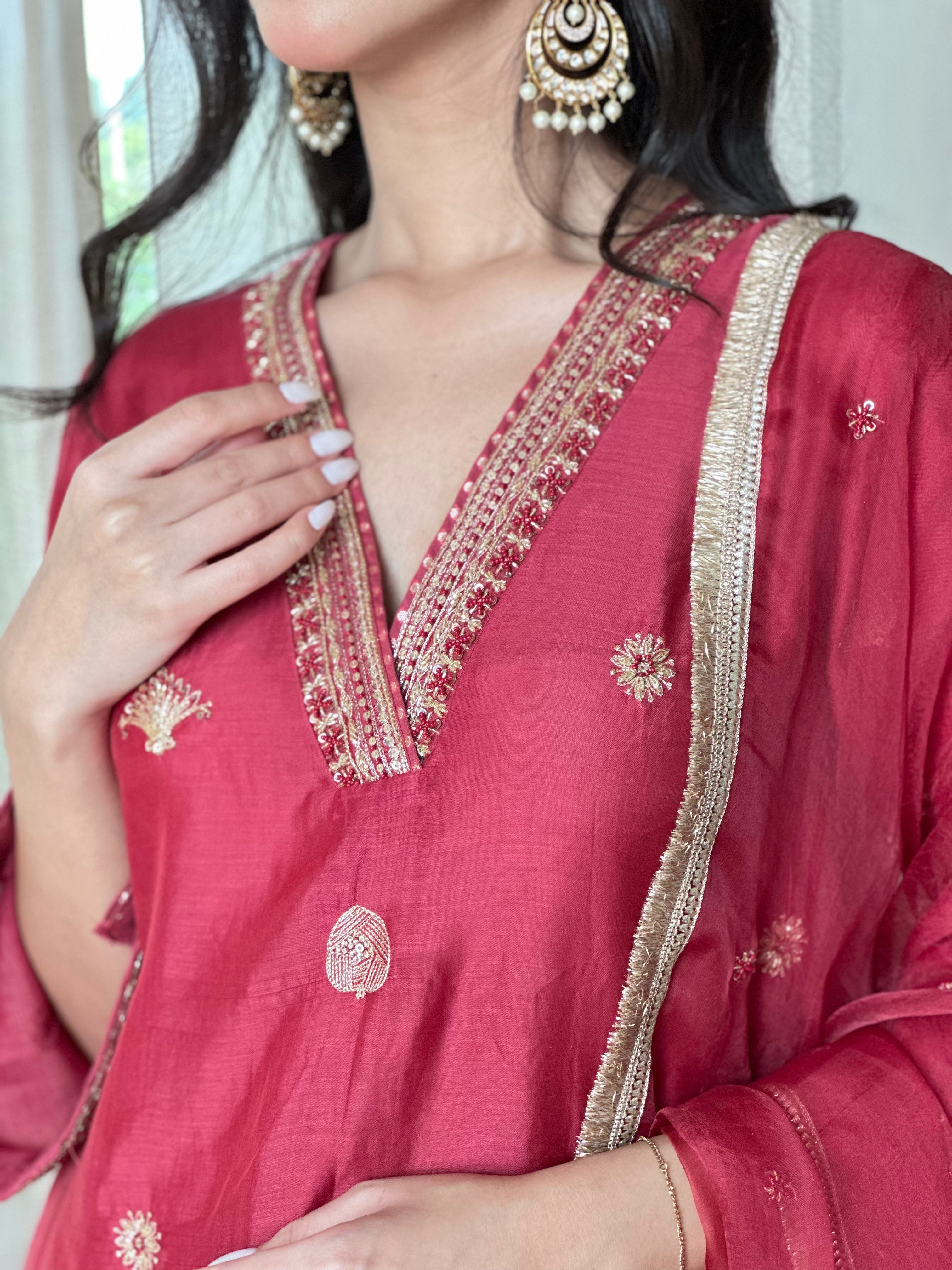 Maroon Embroidered Suit Set