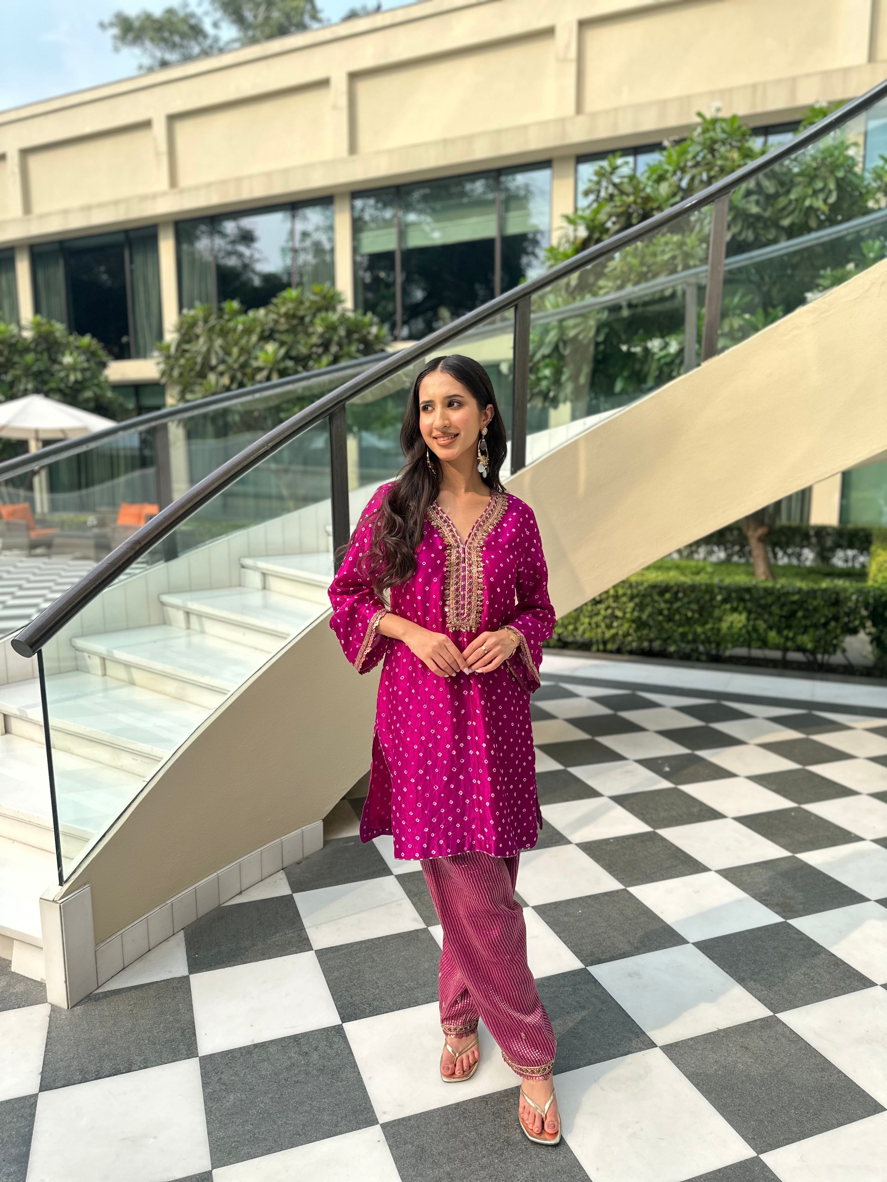 Violet Bandhani Salwar Set
