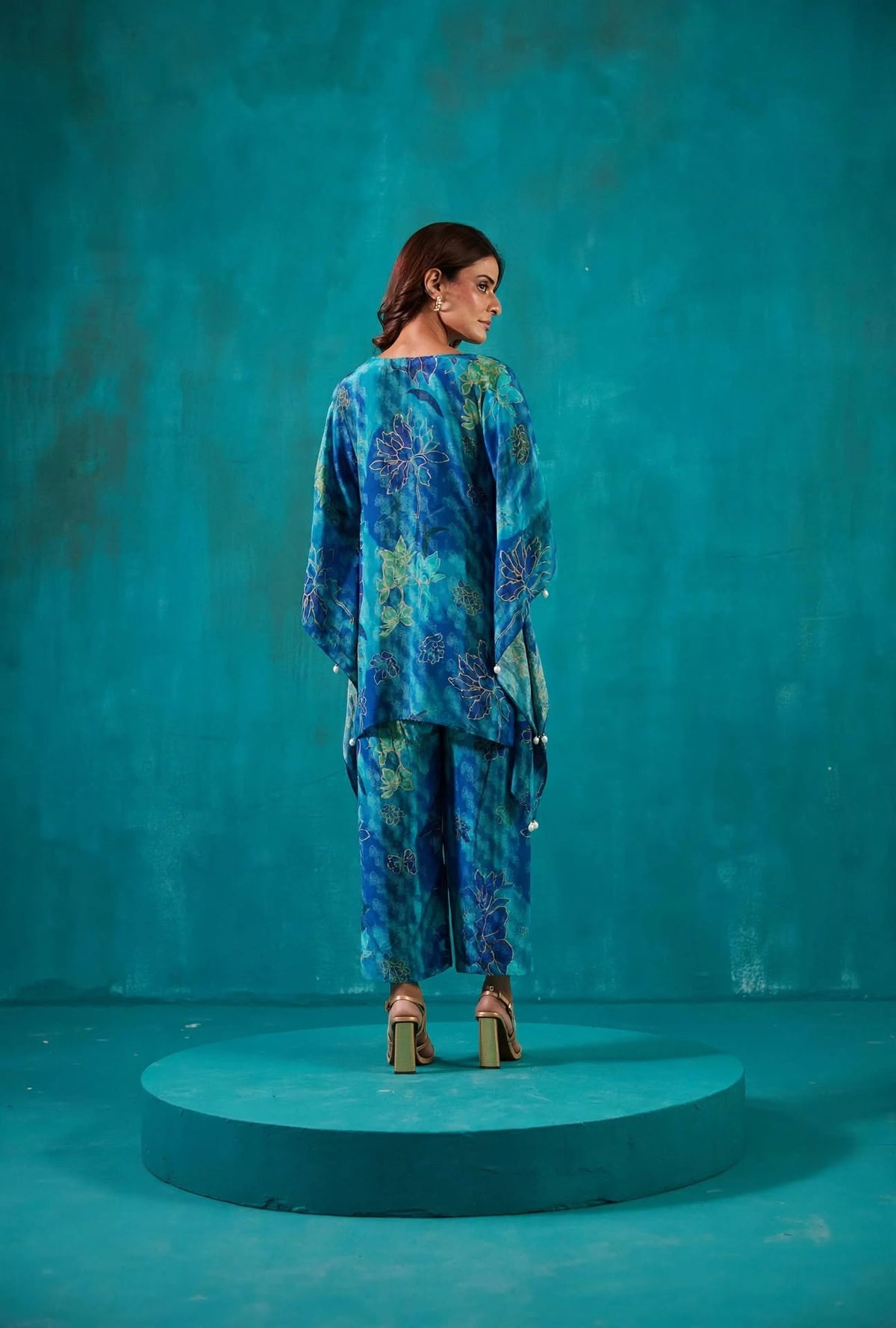 Teal Blue Printed Kaftan Co-Ord Set