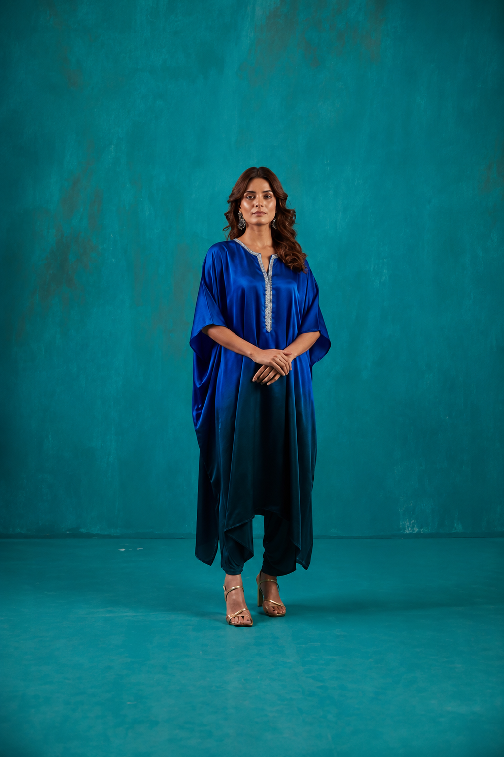 Teal Green Ombré Kaftan Co-Ord Set