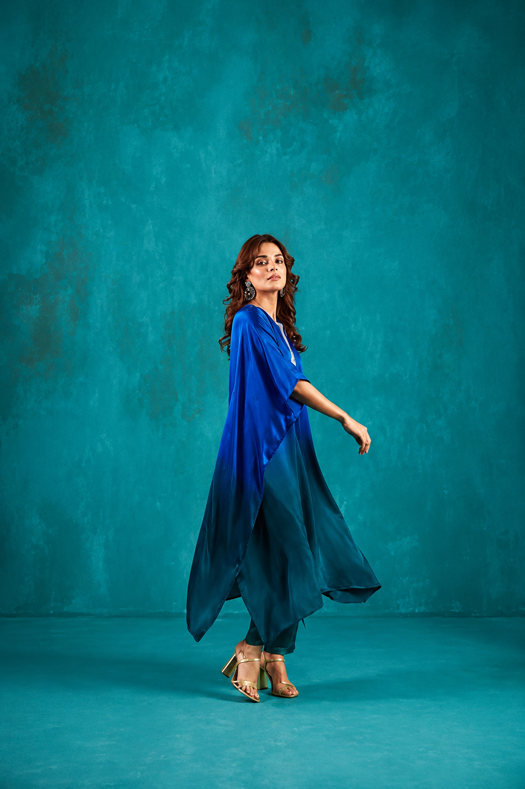 Teal Green Ombré Kaftan Co-Ord Set