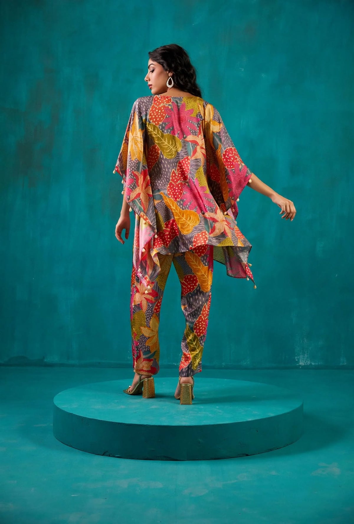 Steel Grey Printed Kaftan Co-Ord Set