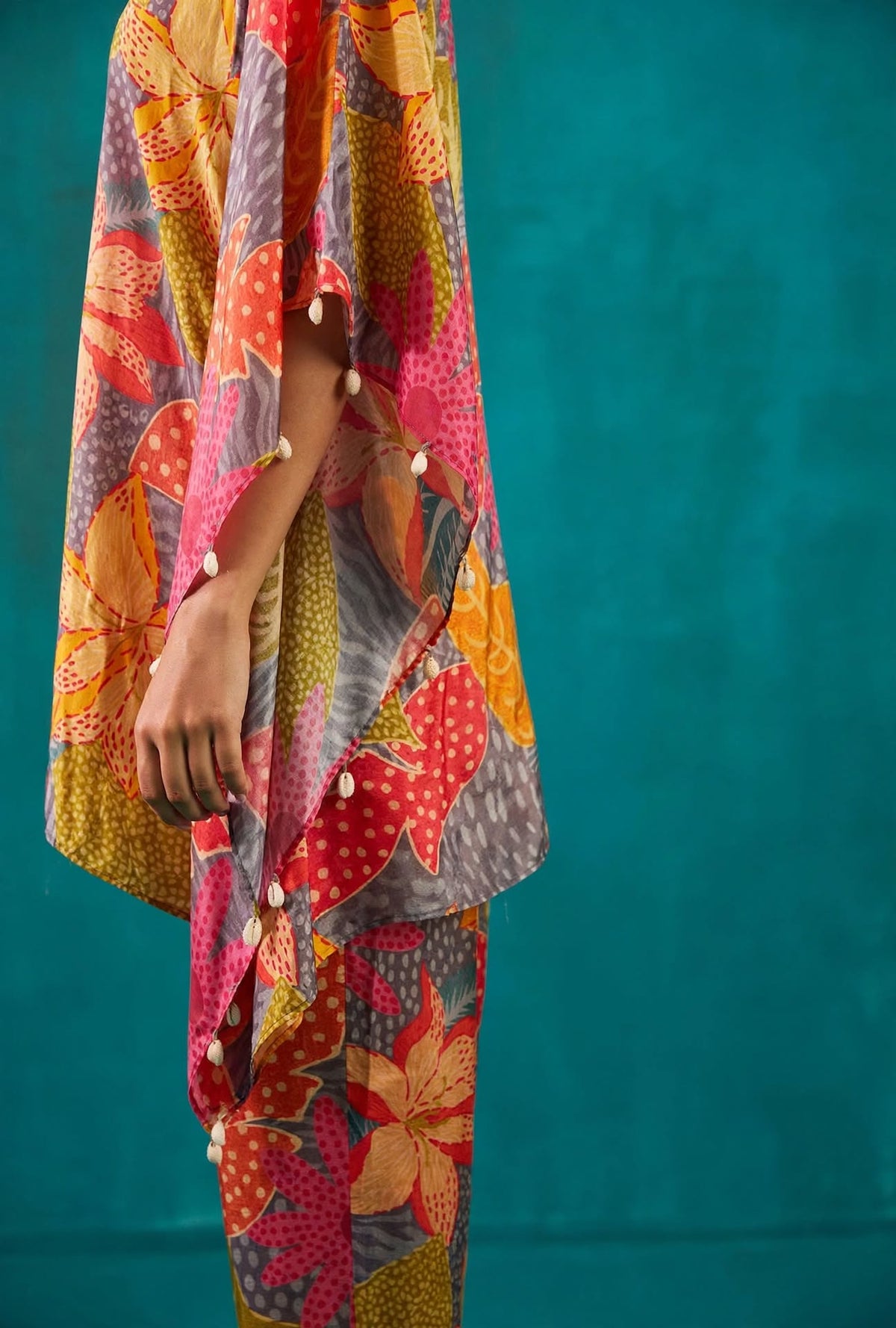 Steel Grey Printed Kaftan Co-Ord Set