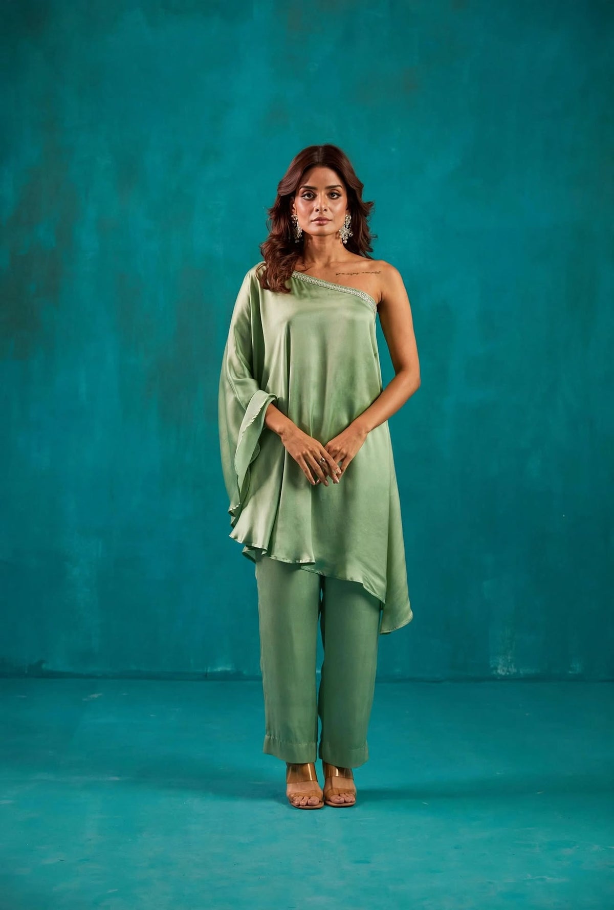 Sage Green One Shoulder Kaftan Co-Ord Set