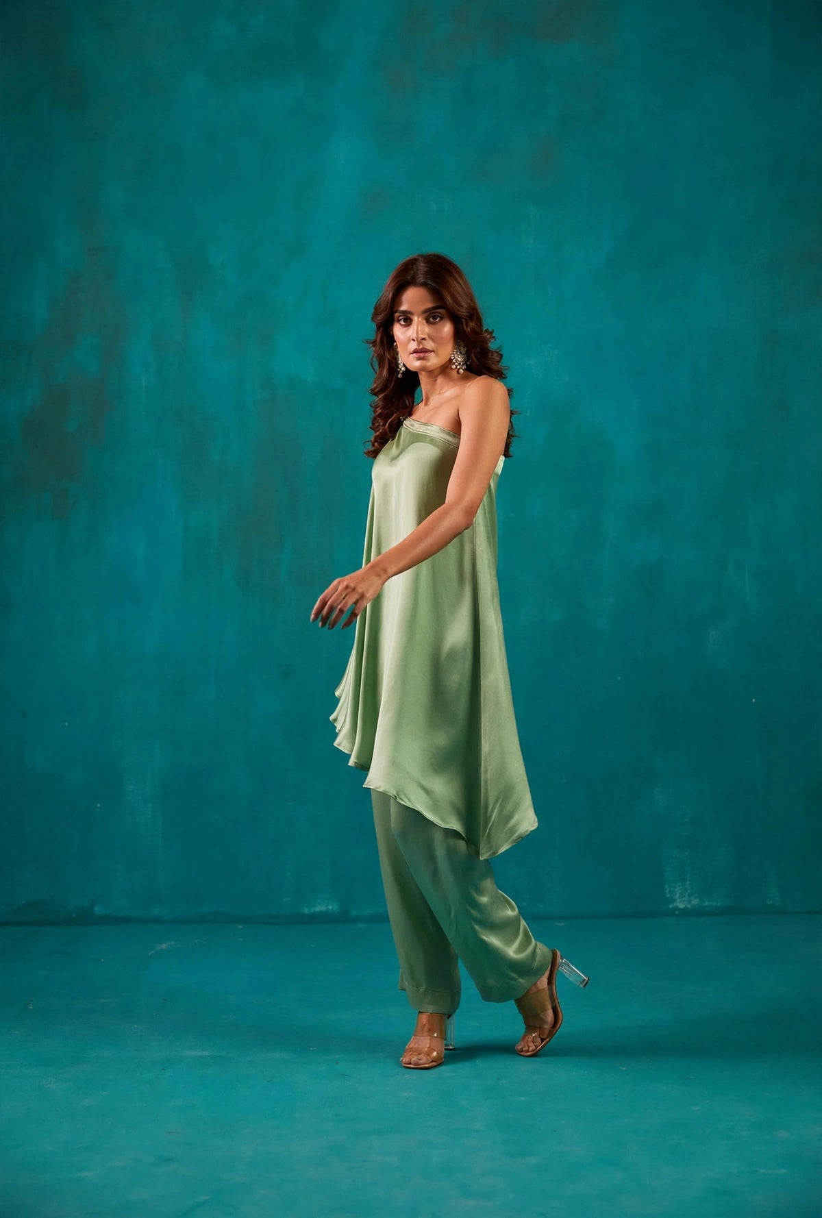 Sage Green One Shoulder Kaftan Co-Ord Set