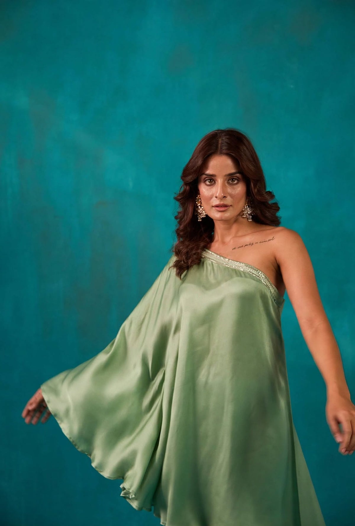 Sage Green One Shoulder Kaftan Co-Ord Set