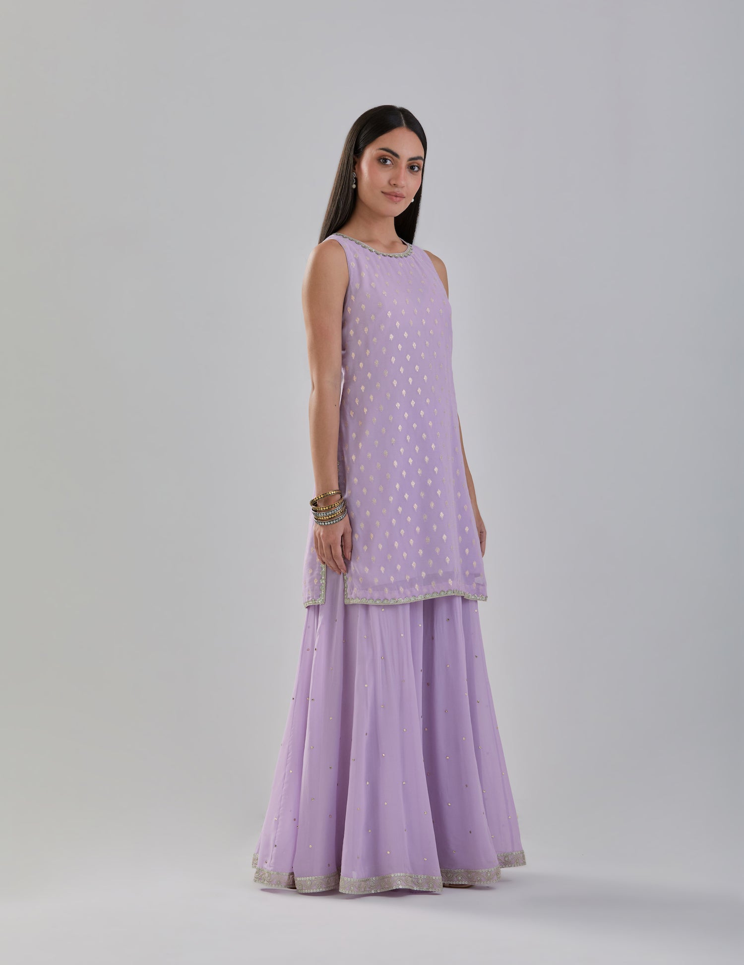 Lilac Georgette Sharara Set With Mirror Work Dupatta