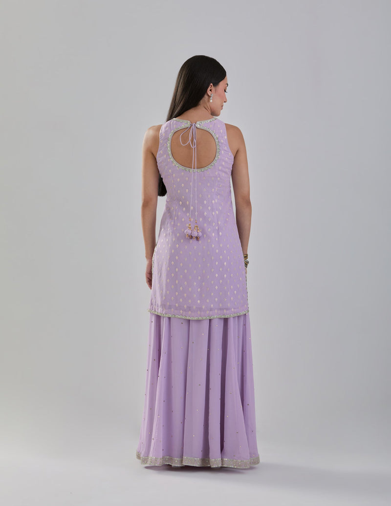 Lilac Georgette Sharara Set for Women Back View