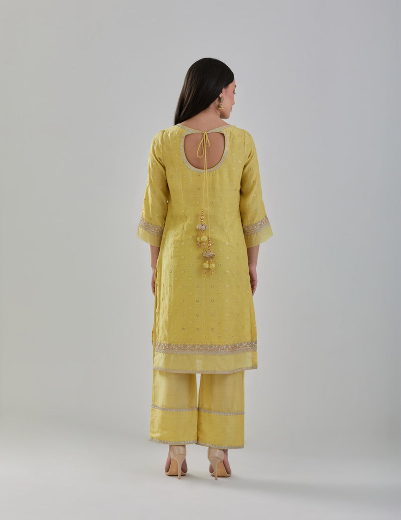 Yellow Embroidered Chanderi Kurta Suit Sets Online Back View