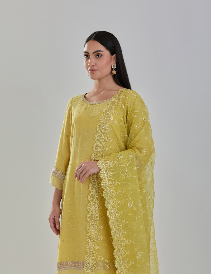 Yellow Embroidered Chanderi Kurta Suit Sets Online 