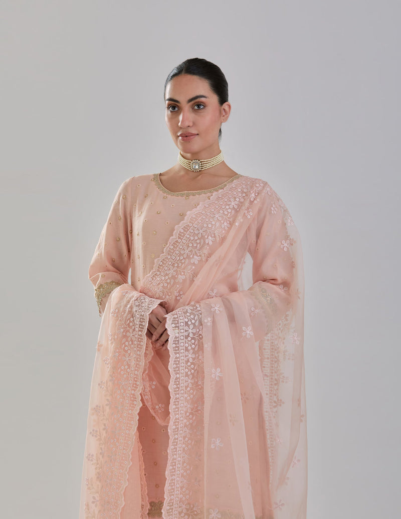 Peach Embroidered Chanderi Kurta Suit Sets Online for women