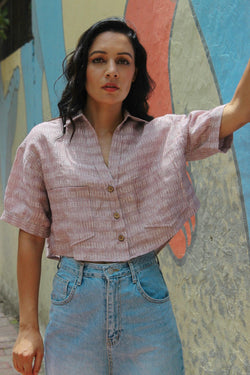 Rust Woven Linen Crop Top And Shirt For Women - Kapaas