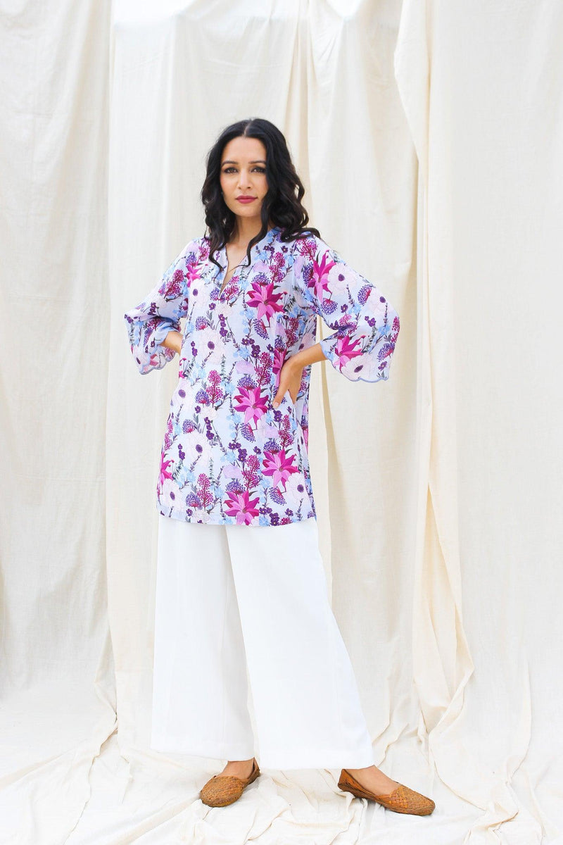 Lilac Floral Cotton Silk Printed Kurta for women front look