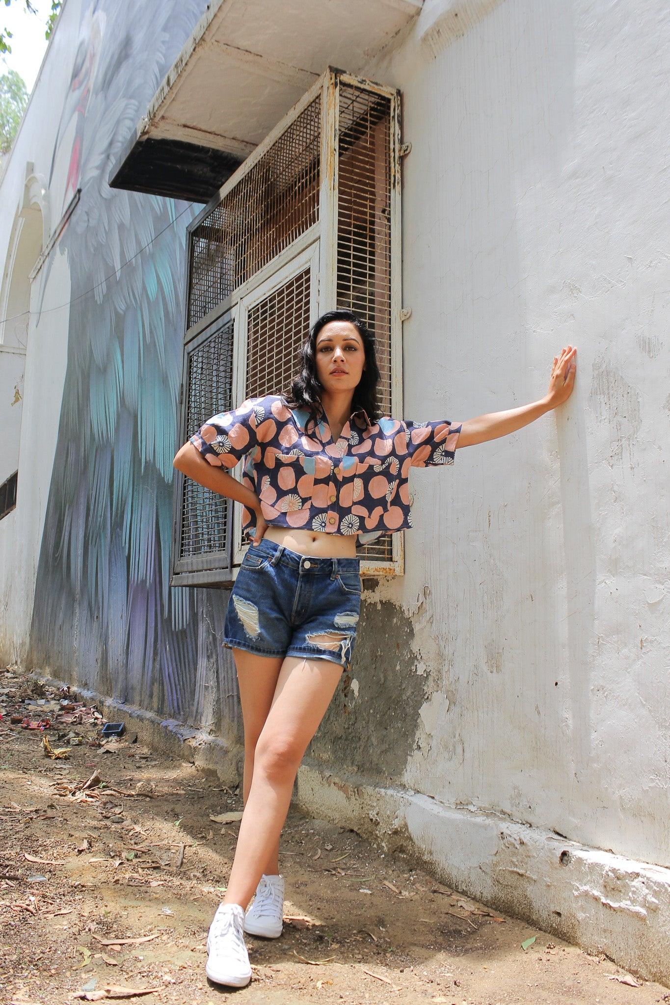 Berry Blue Linen Crop Top