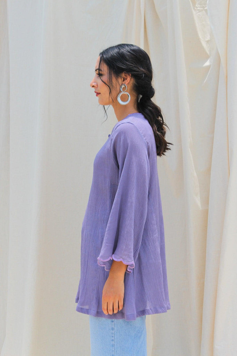 Purple Pastel Malmal Cotton Kurta for women side view