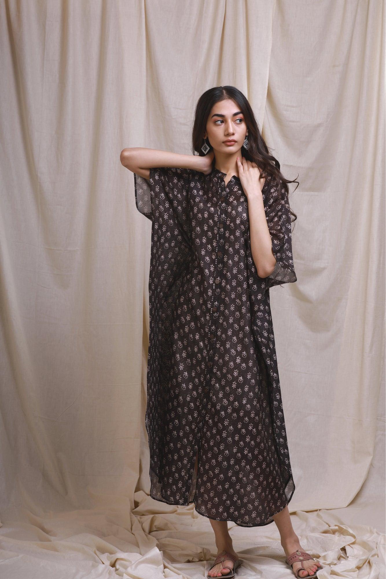 Black Block Style Chanderi Kaftan