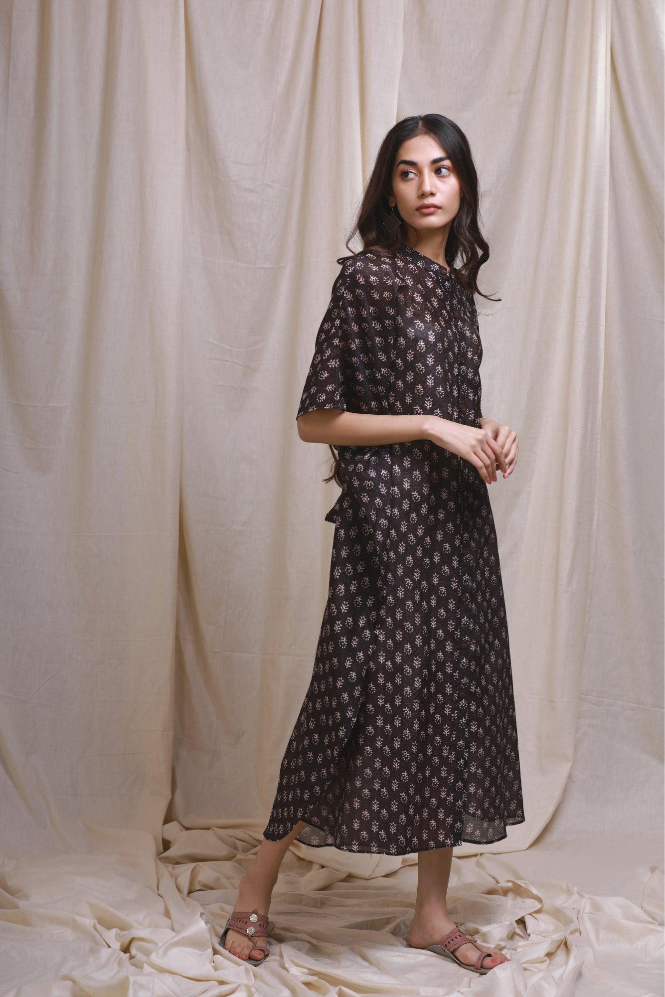 Black Block Style Chanderi Kaftan