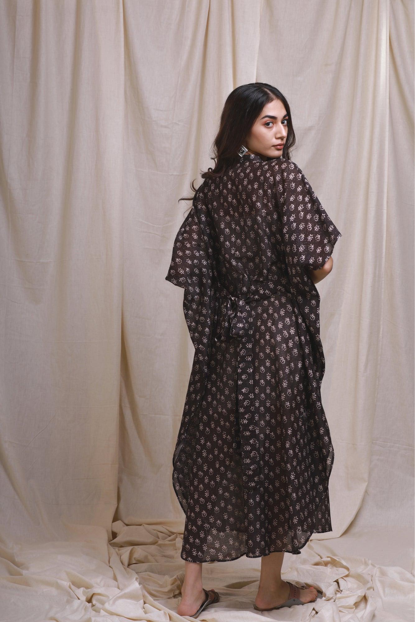 Black Block Style Chanderi Kaftan