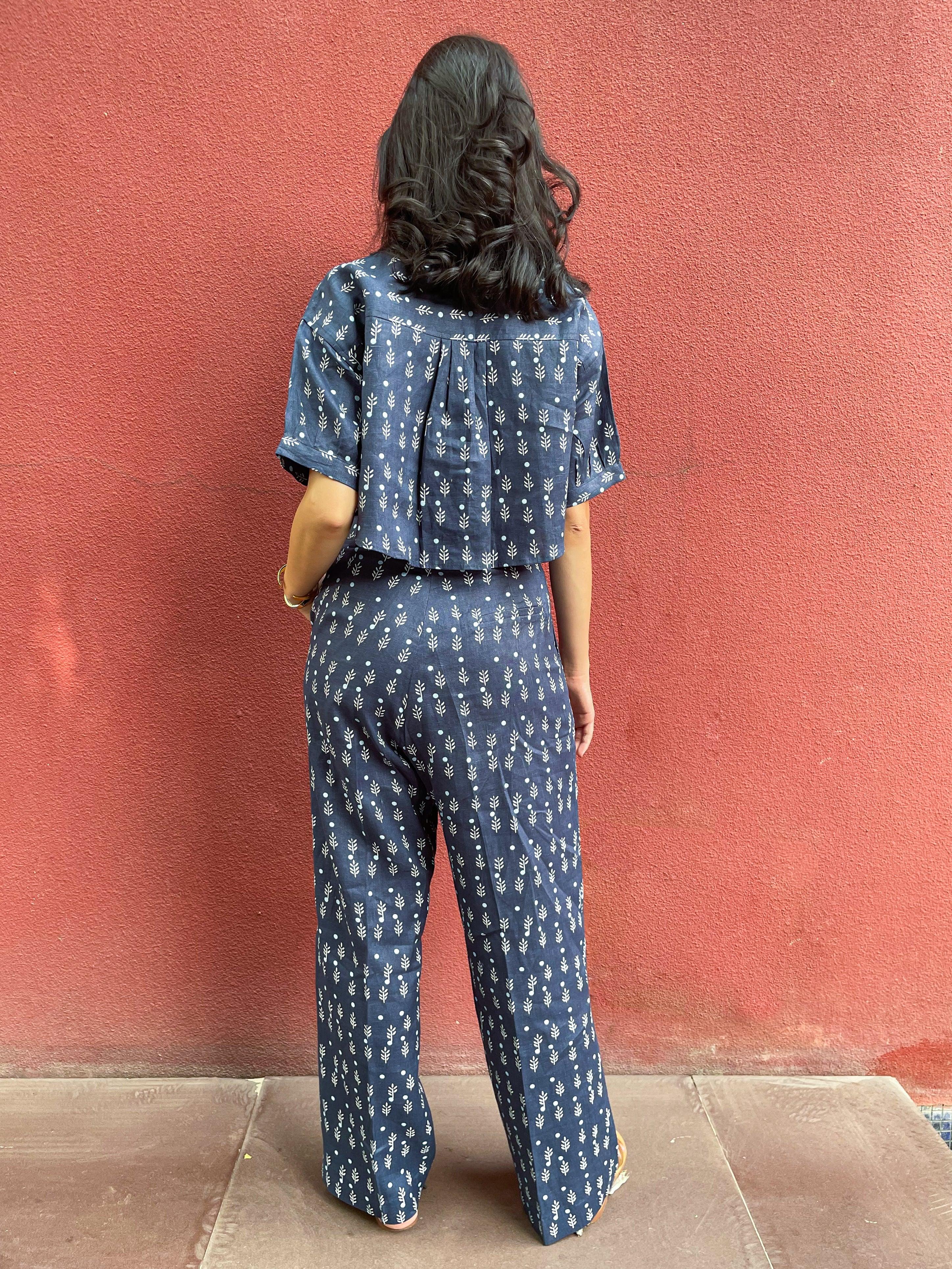 Navy Printed Linen Co-ord Set - Kapaas