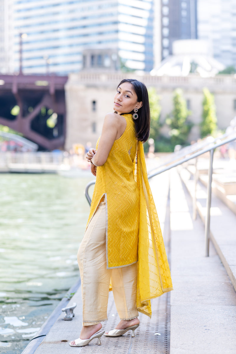 Citrine Chanderi Kurta Suit Sets Online for Women