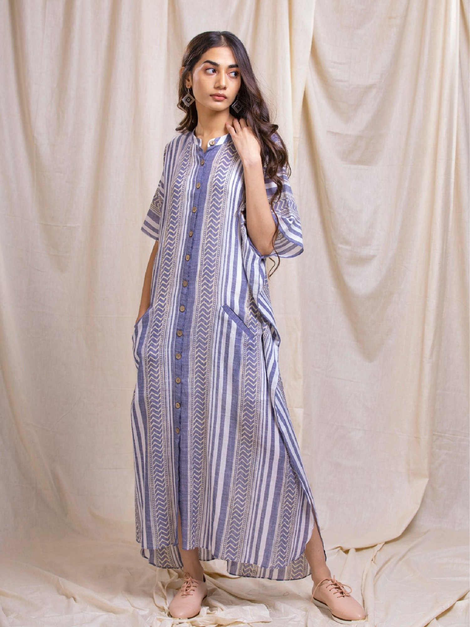 Blue Striped Kaftan Dress