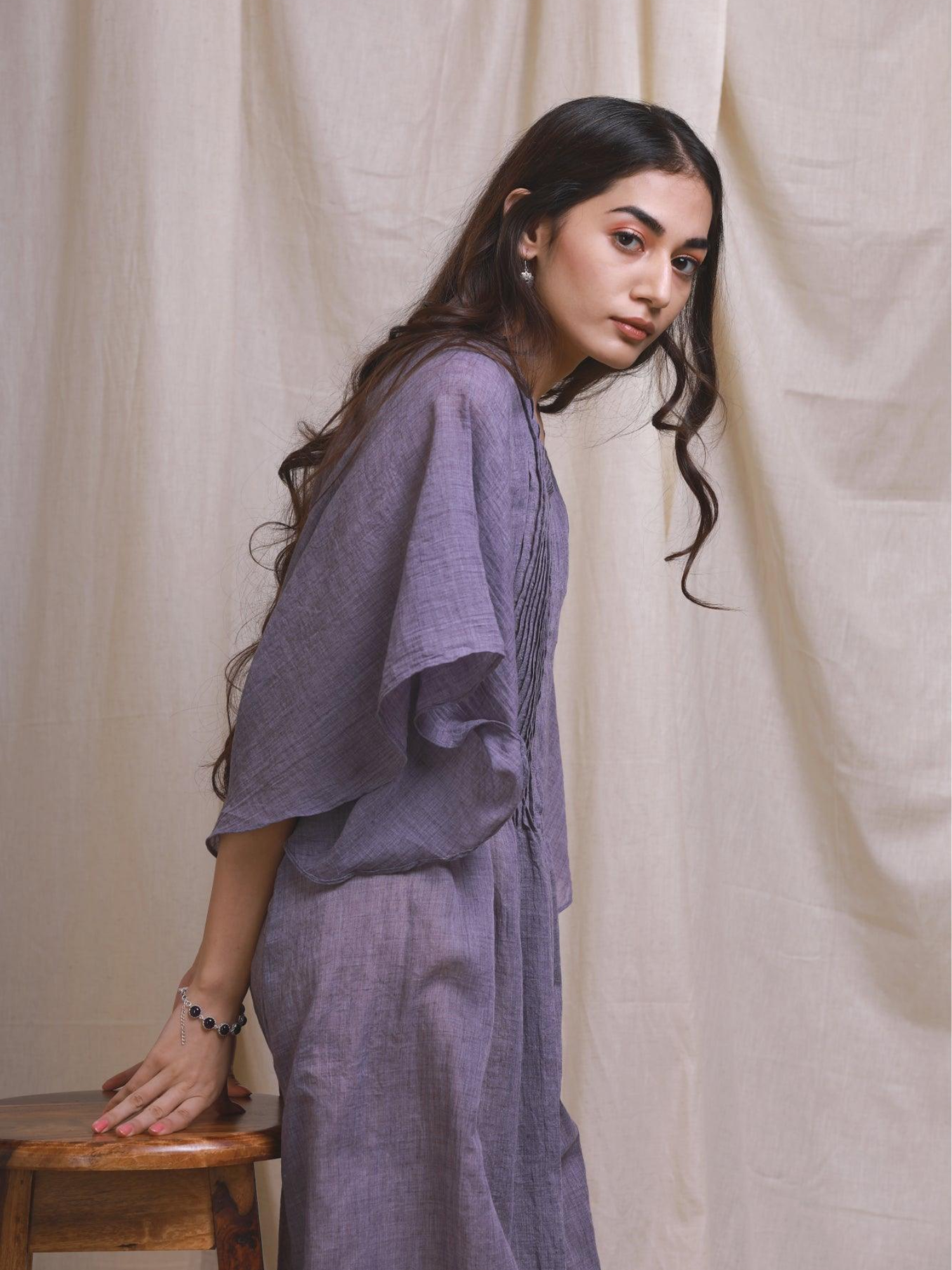 Purple Pastel Mulmul Kaftan Style Dress