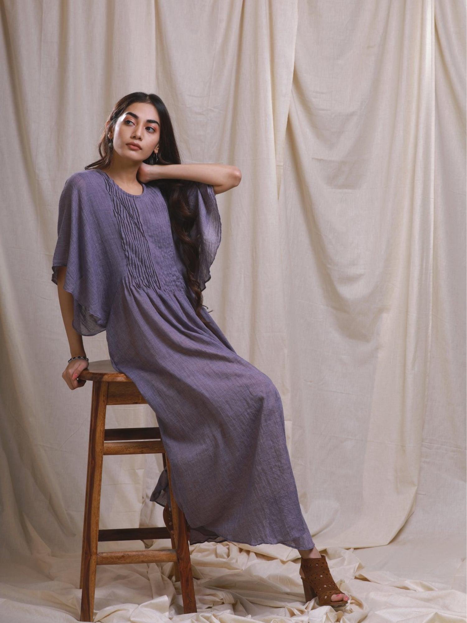 Purple Pastel Mulmul Kaftan Style Dress