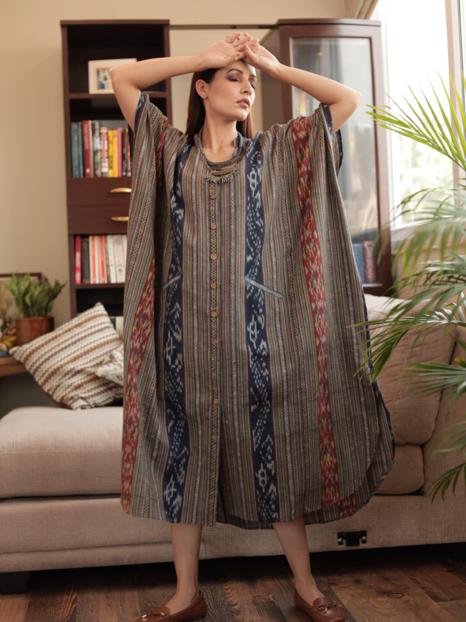 Rustic Blue Ikat Kaftan