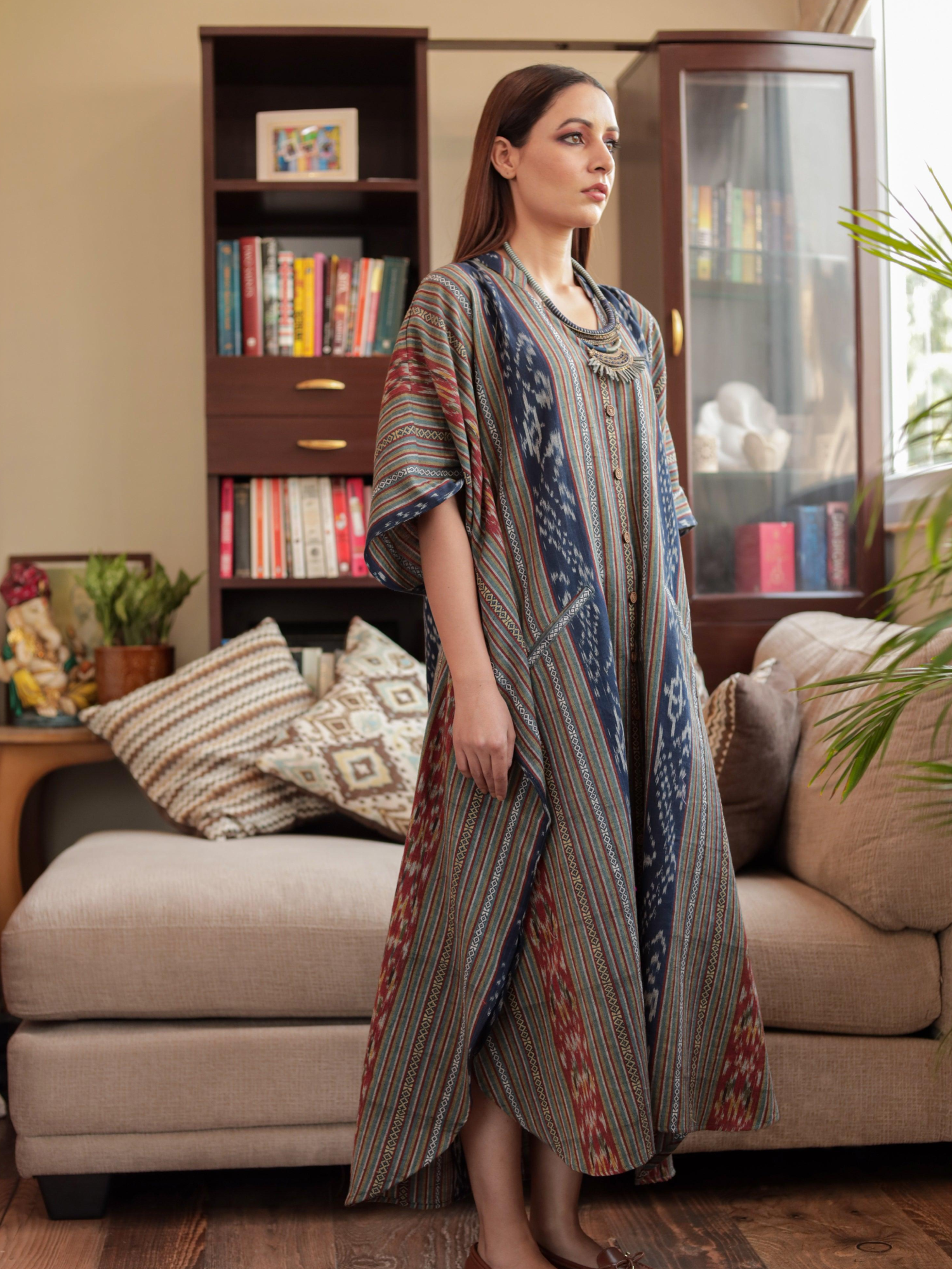 Rustic Blue Ikat Kaftan