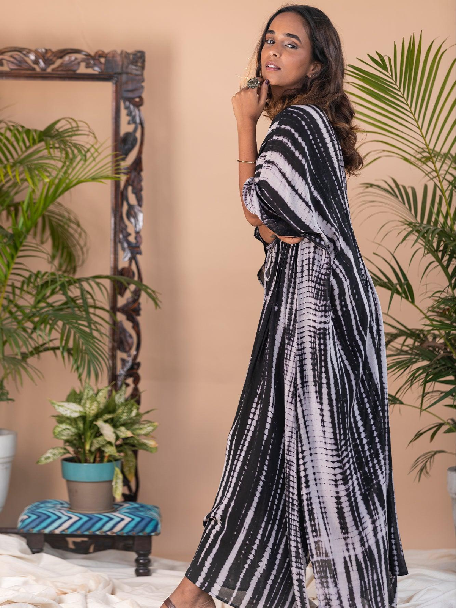 Black Tie and Dye Pintuck Kaftan