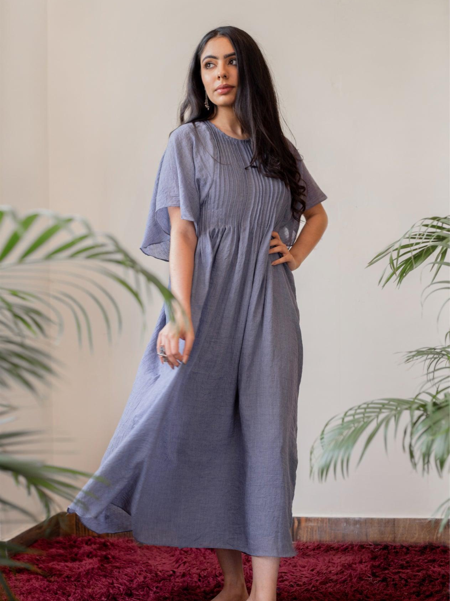 Pastel Violet Mulmul Kaftan Style Dress