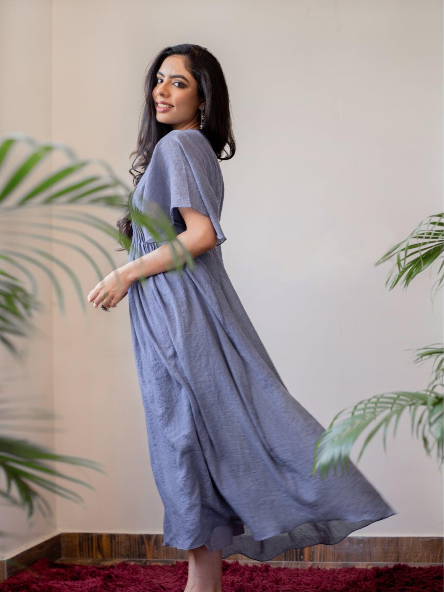 Pastel Violet Mulmul Kaftan Style Dress