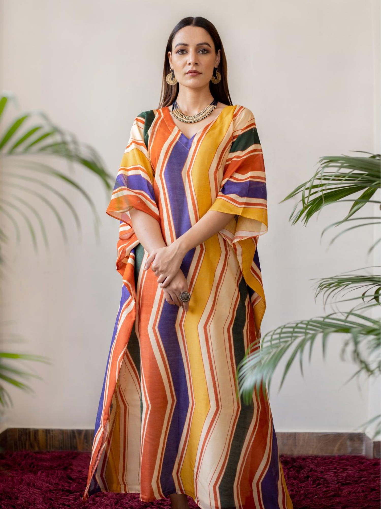 Geometric Print Chanderi Kaftan Dress