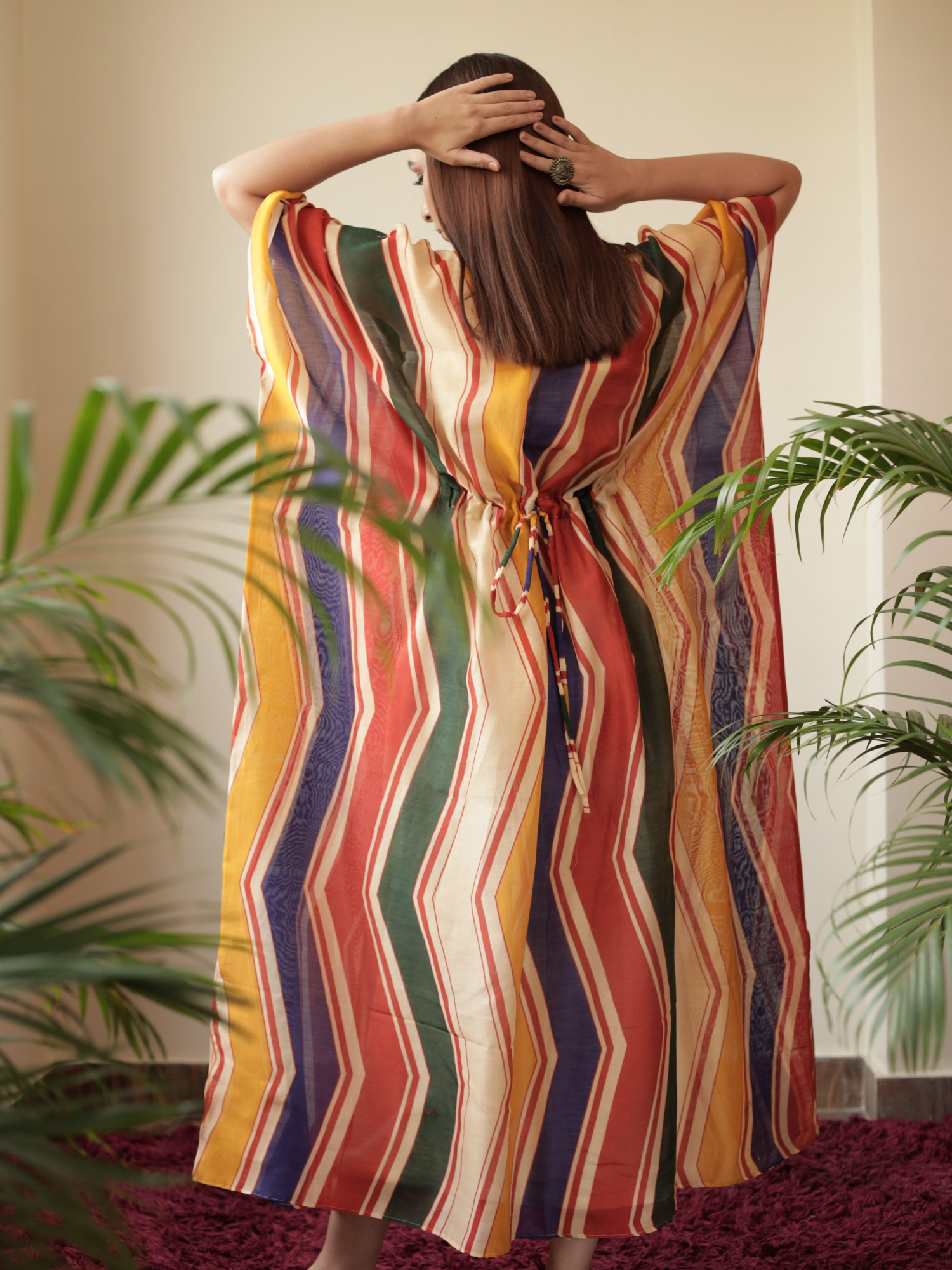 Geometric Print Chanderi Kaftan Dress