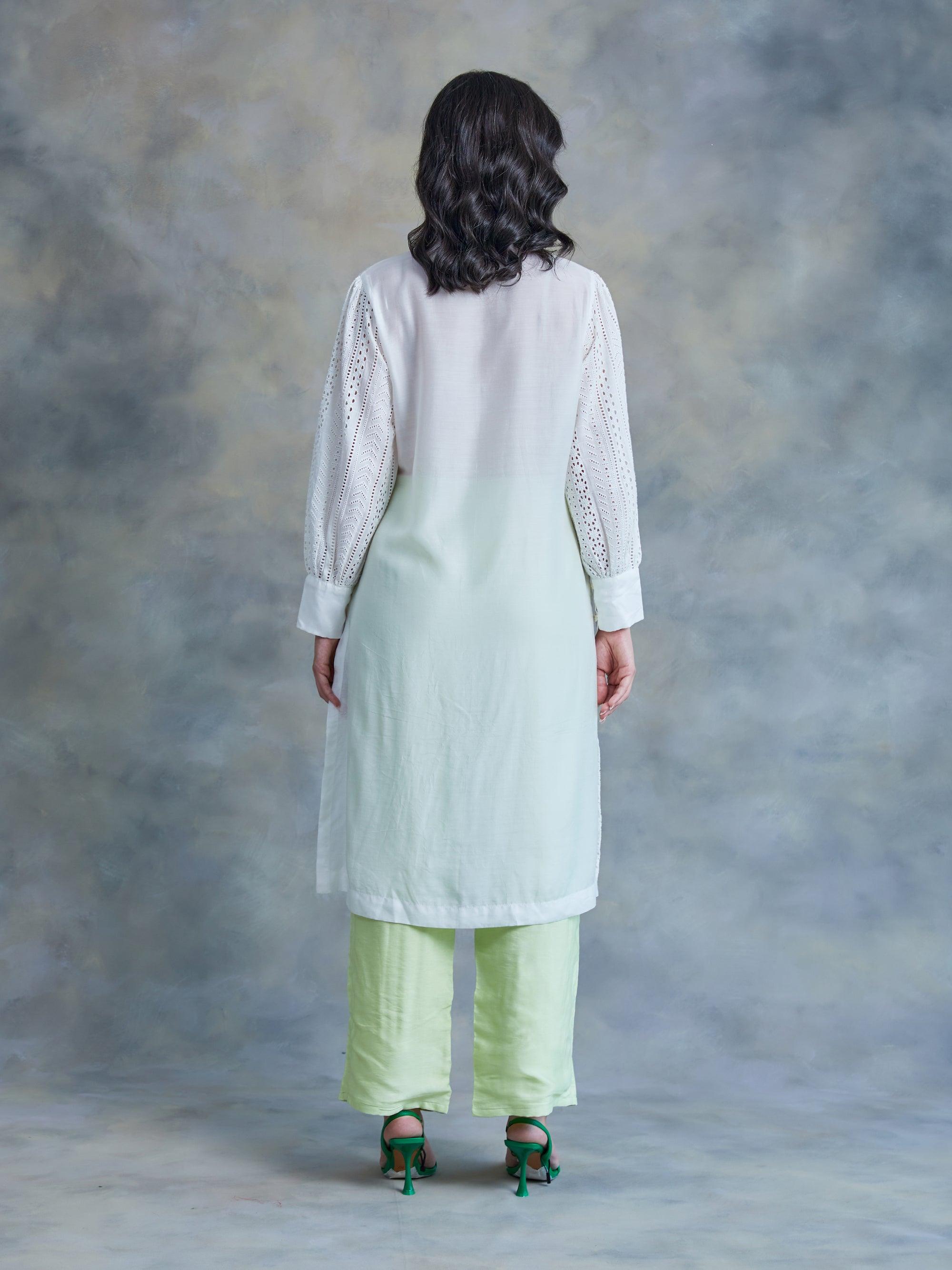 Pearl White Cut Work Schiffli Kurta - Kapaas