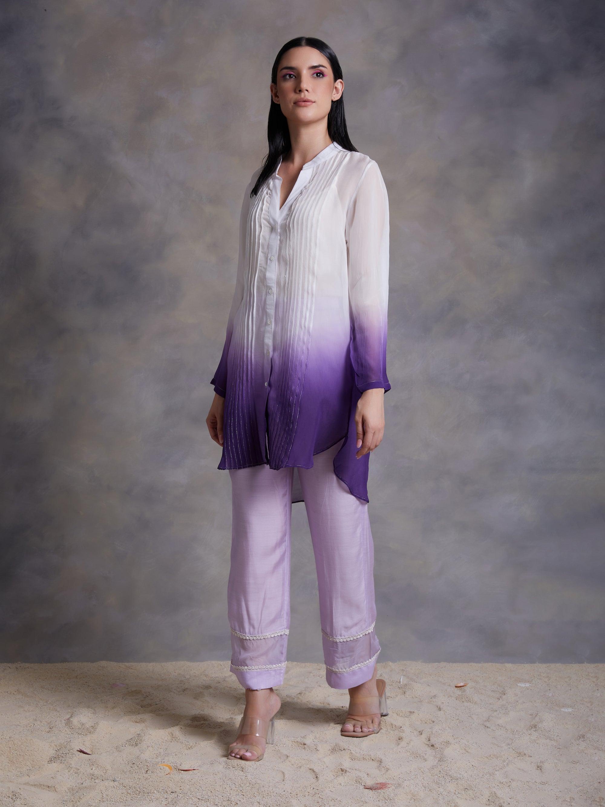 Purple Ombre Pintuck Kurta - Kapaas