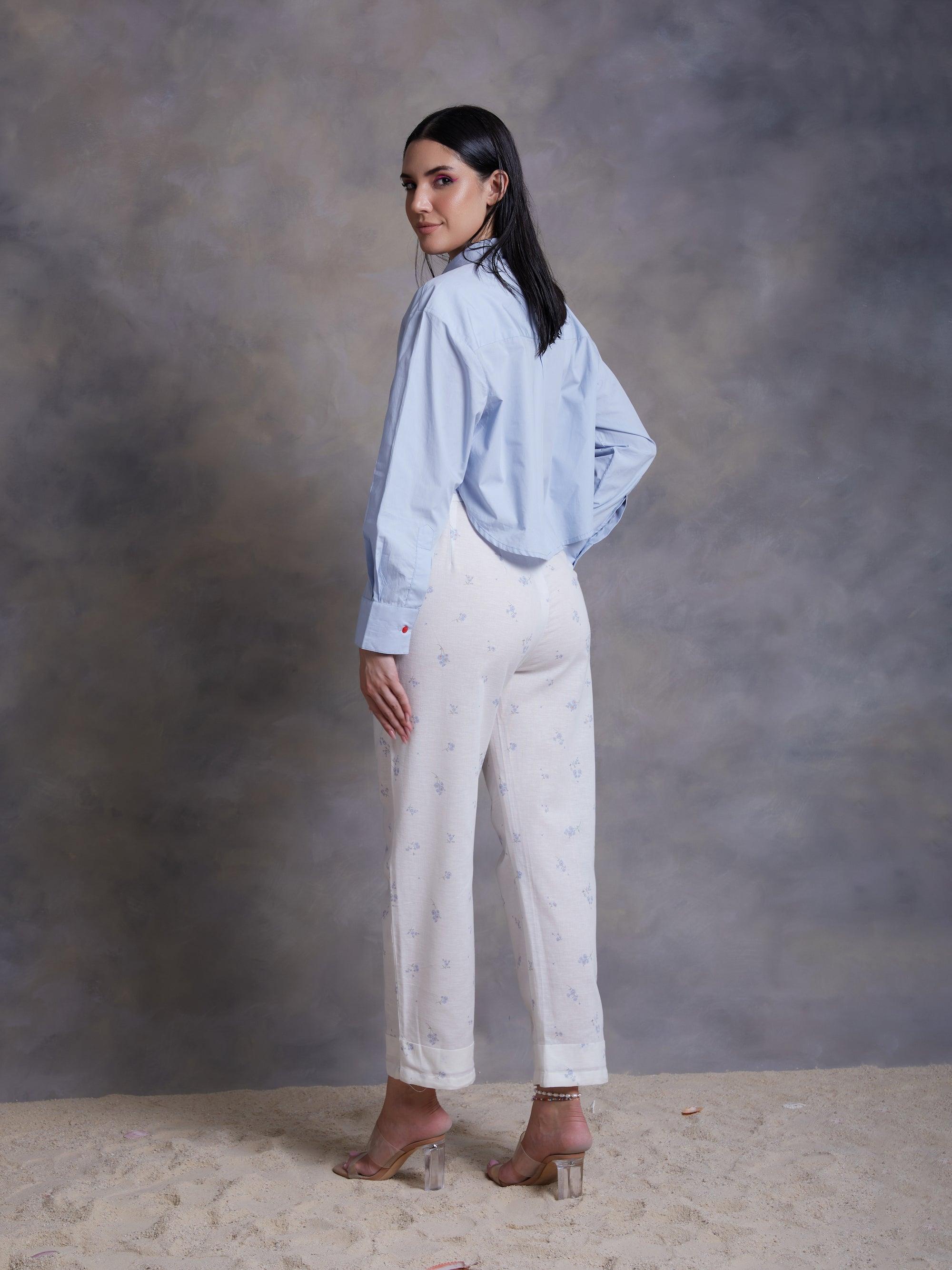 Light Blue Poplin Crop Shirt - Kapaas