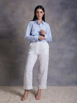 Ditsy Blue Printed Linen Pants - Kapaas