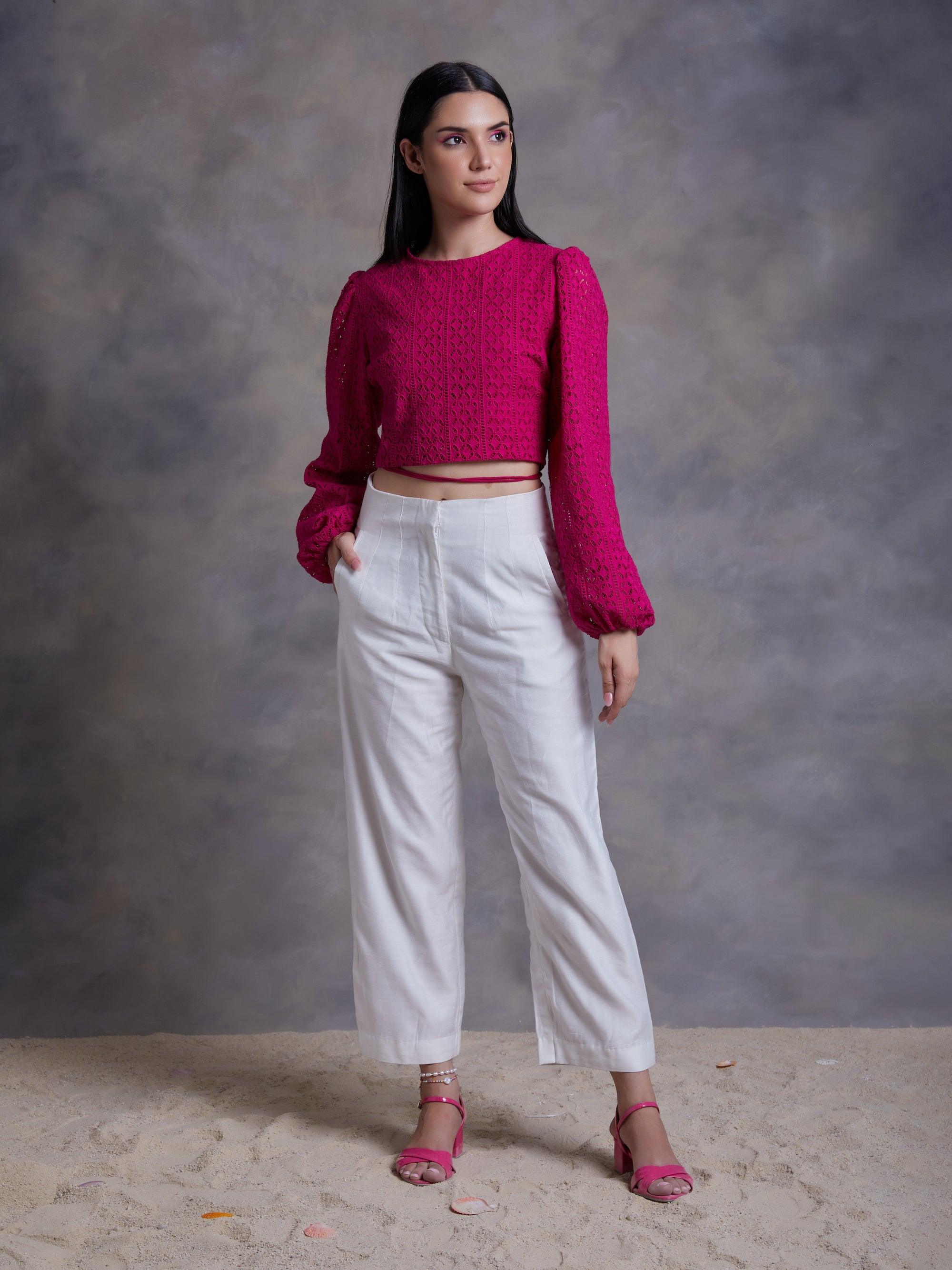 Pearl White Chanderi Pants - Kapaas