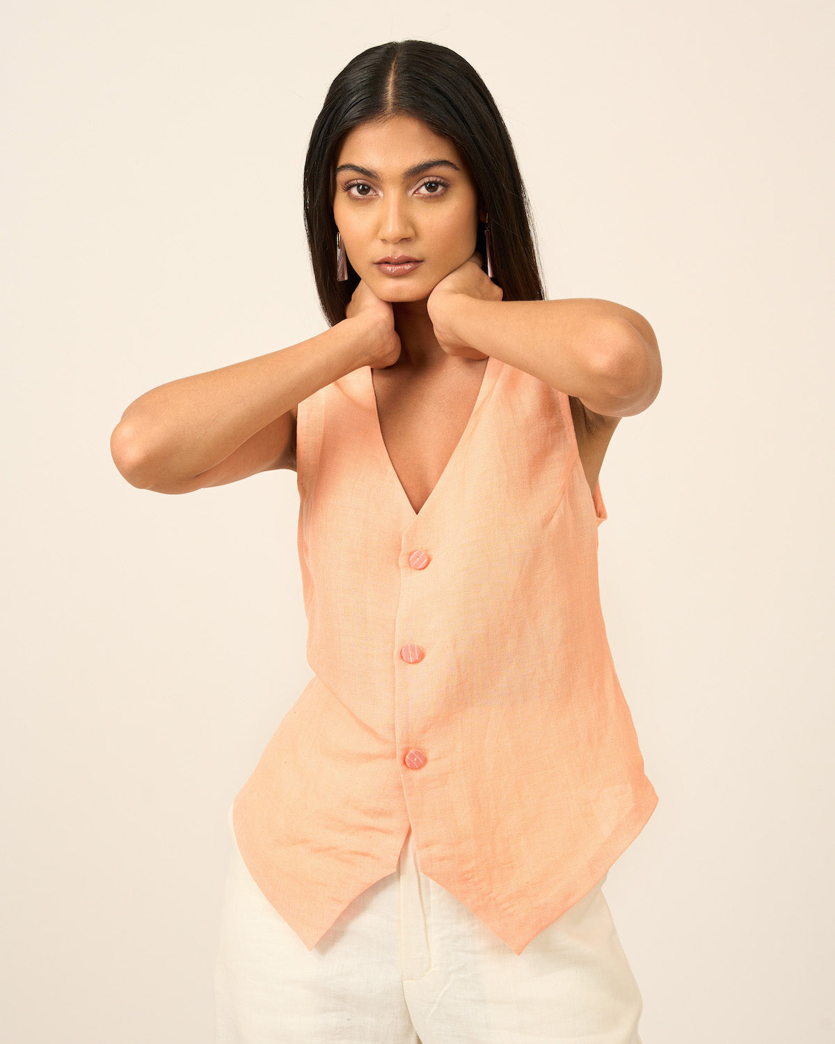 Peach Linen Vest and Pants Set