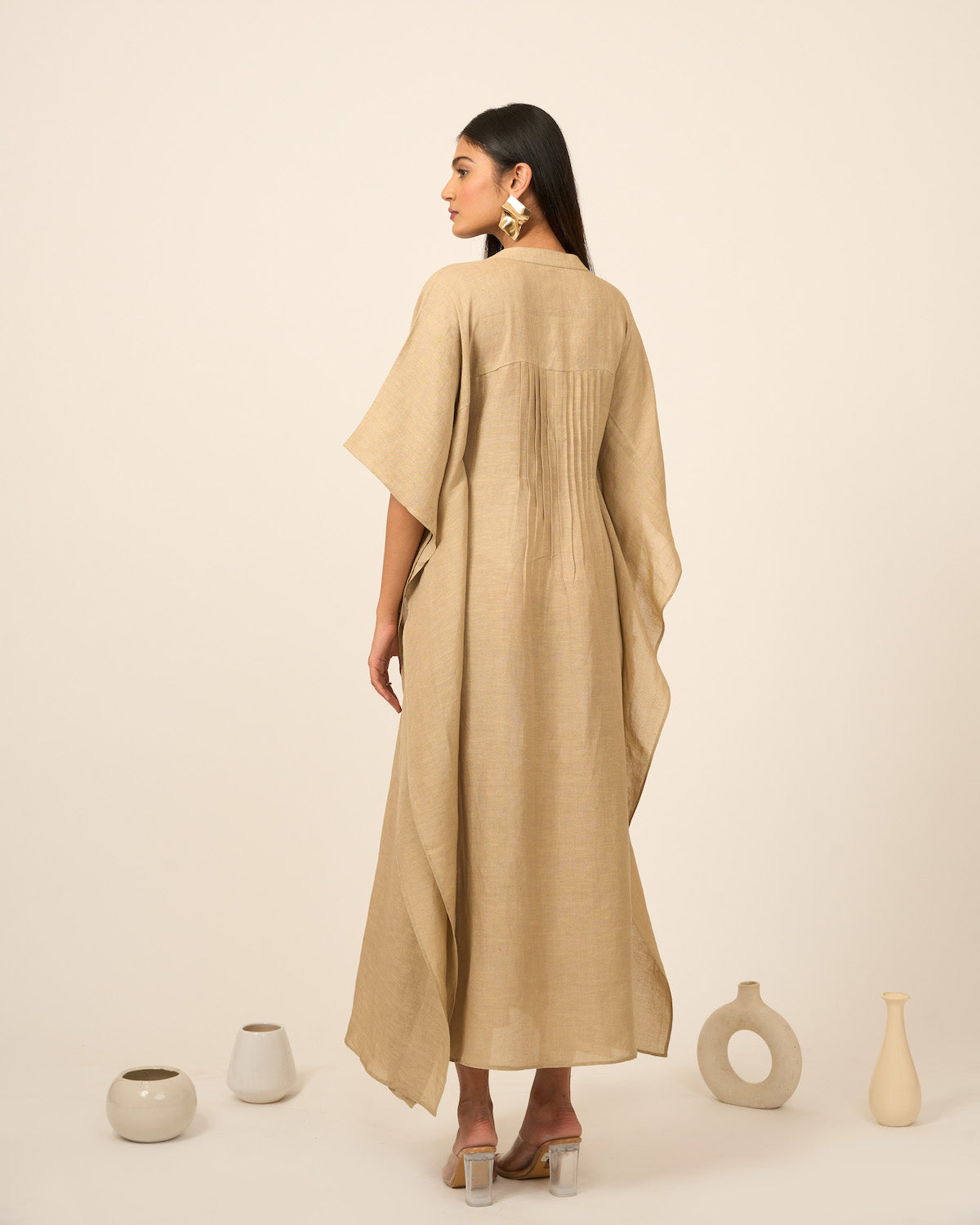 Sand Linen Kaftan with Pintucks