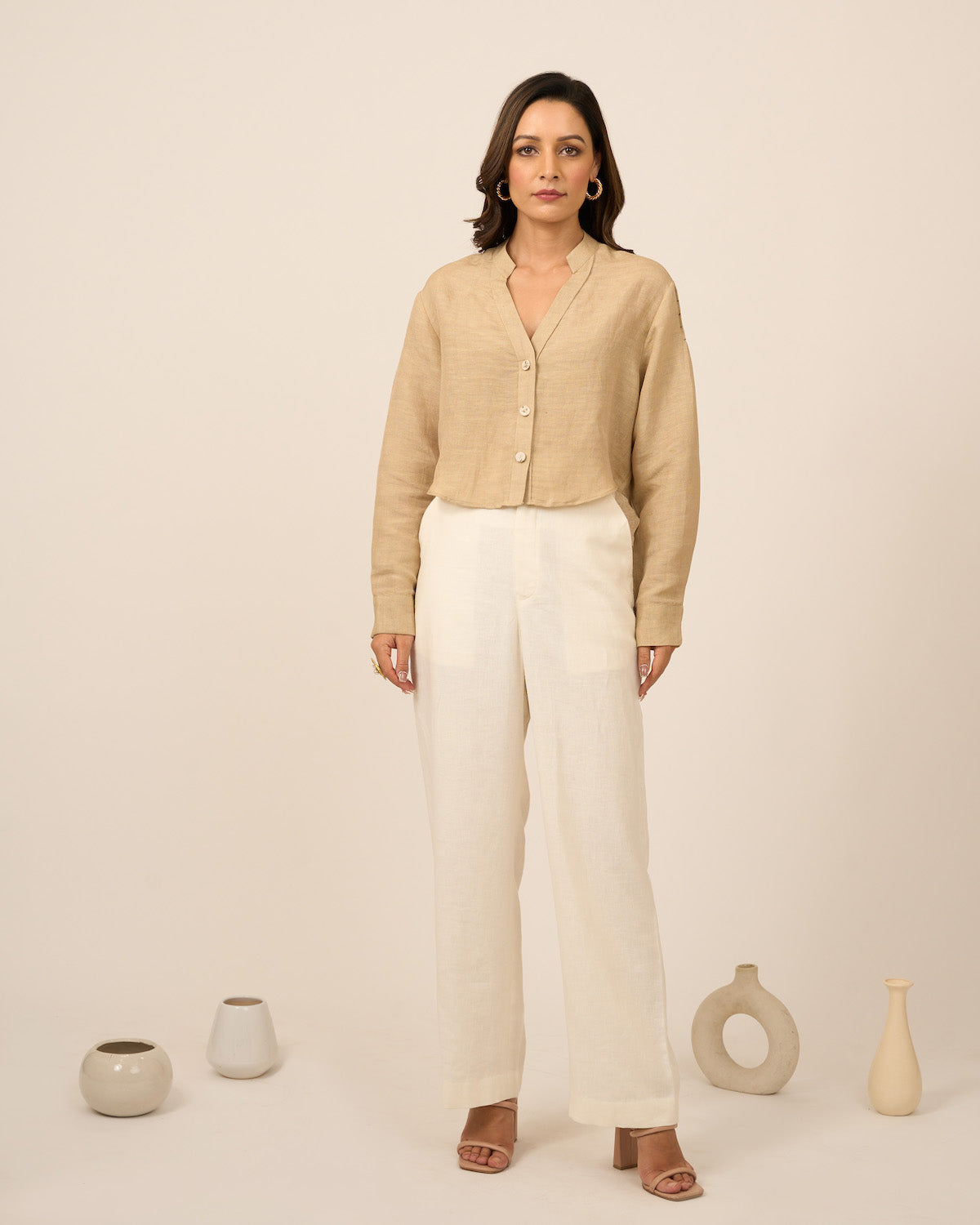 Sand Linen Crop top and Pants Set