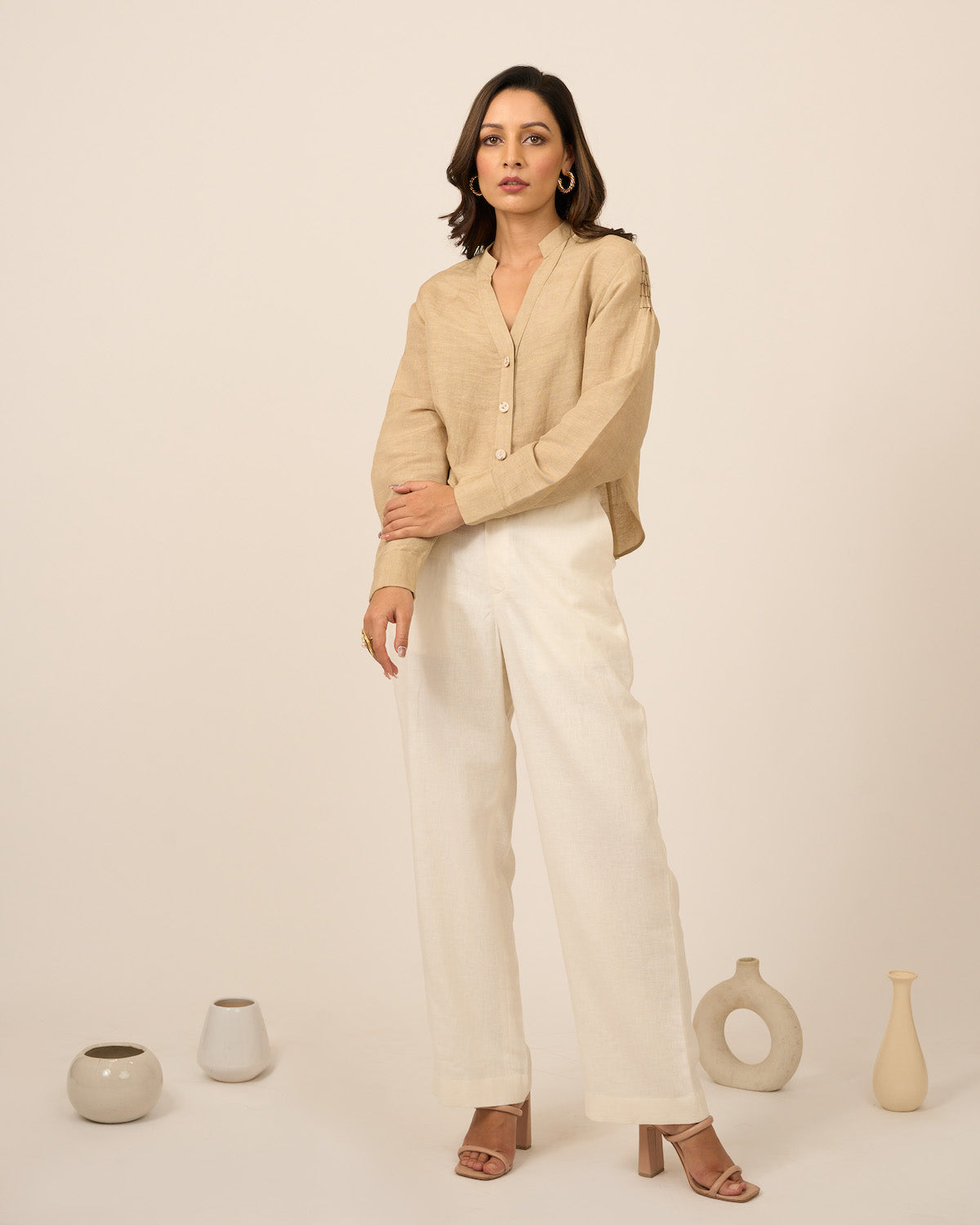 Sand Linen Crop top and Pants Set