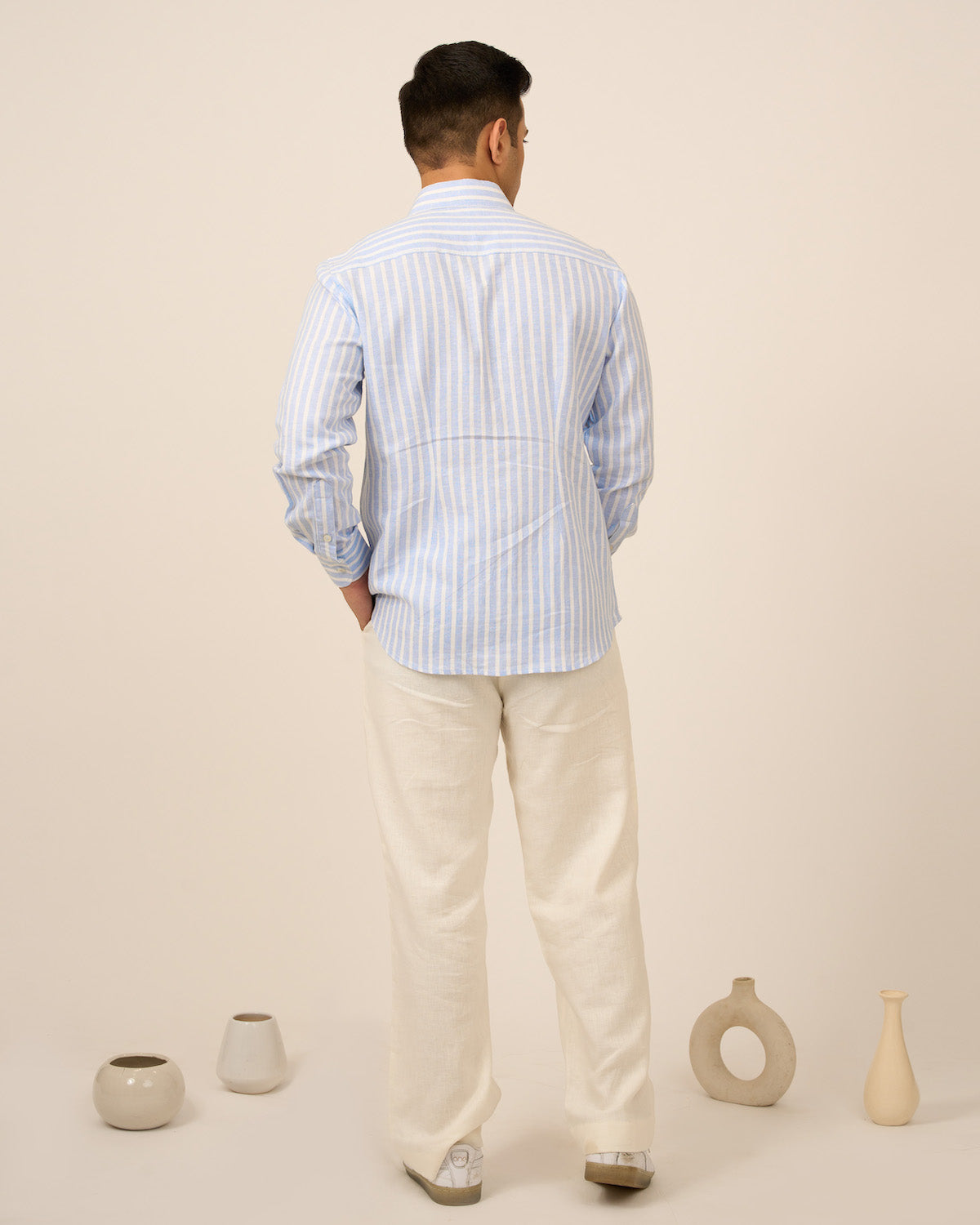 Blue White Striped Linen Men's Shirt